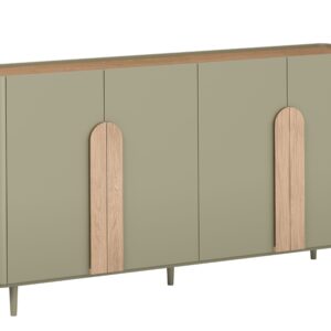 Bogart Komoda Alivio 200 cm čtyřdveřová na nožkách - eukalyptus/dub baltic dune/úchyty dub přírodní