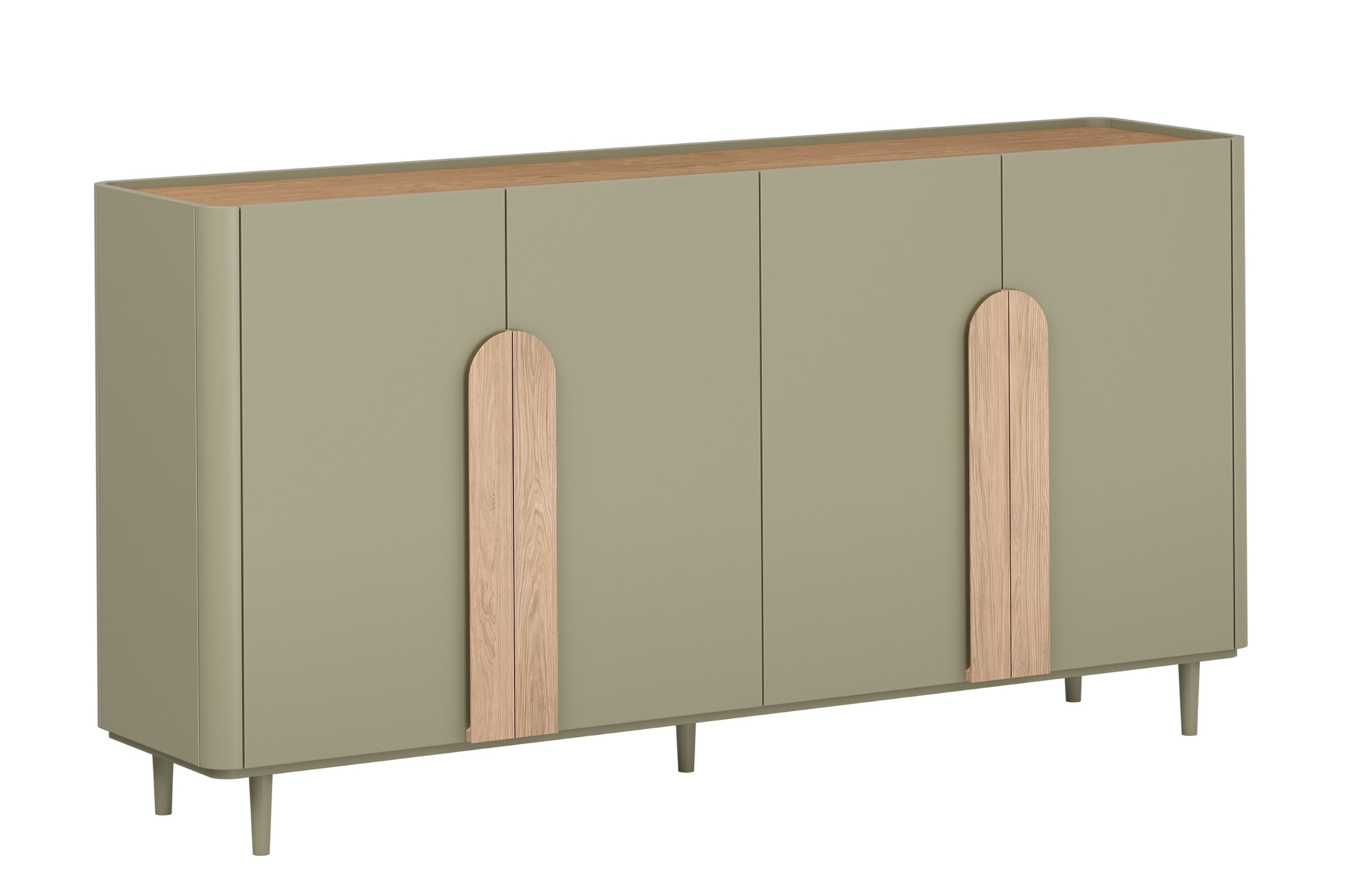 Bogart Komoda Alivio 200 cm čtyřdveřová na nožkách - eukalyptus/dub baltic dune/úchyty dub přírodní