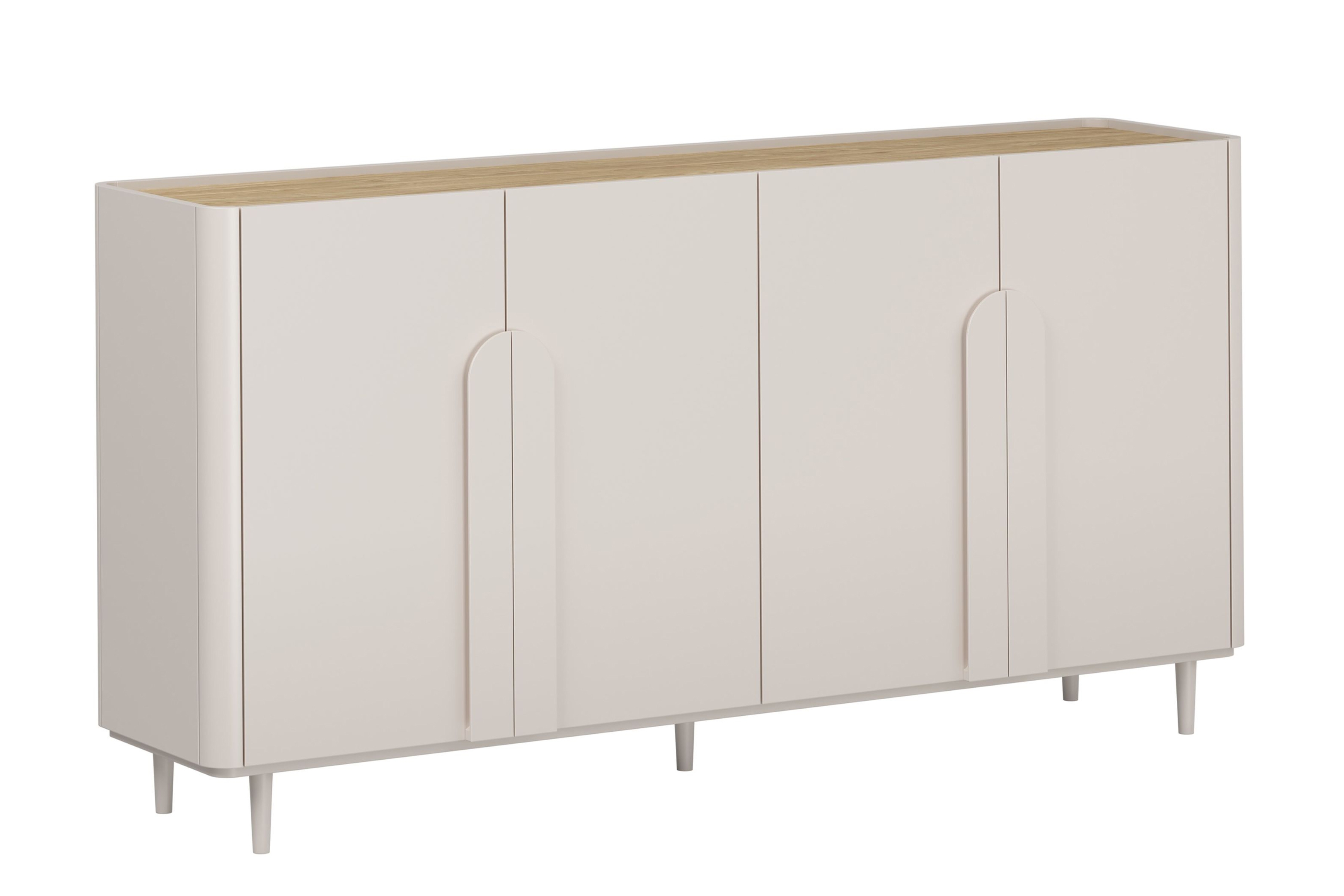Bogart Komoda Alivio 200 cm čtyřdveřová na nožkách - kašmír/olejovaný dub/úchyty kašmír