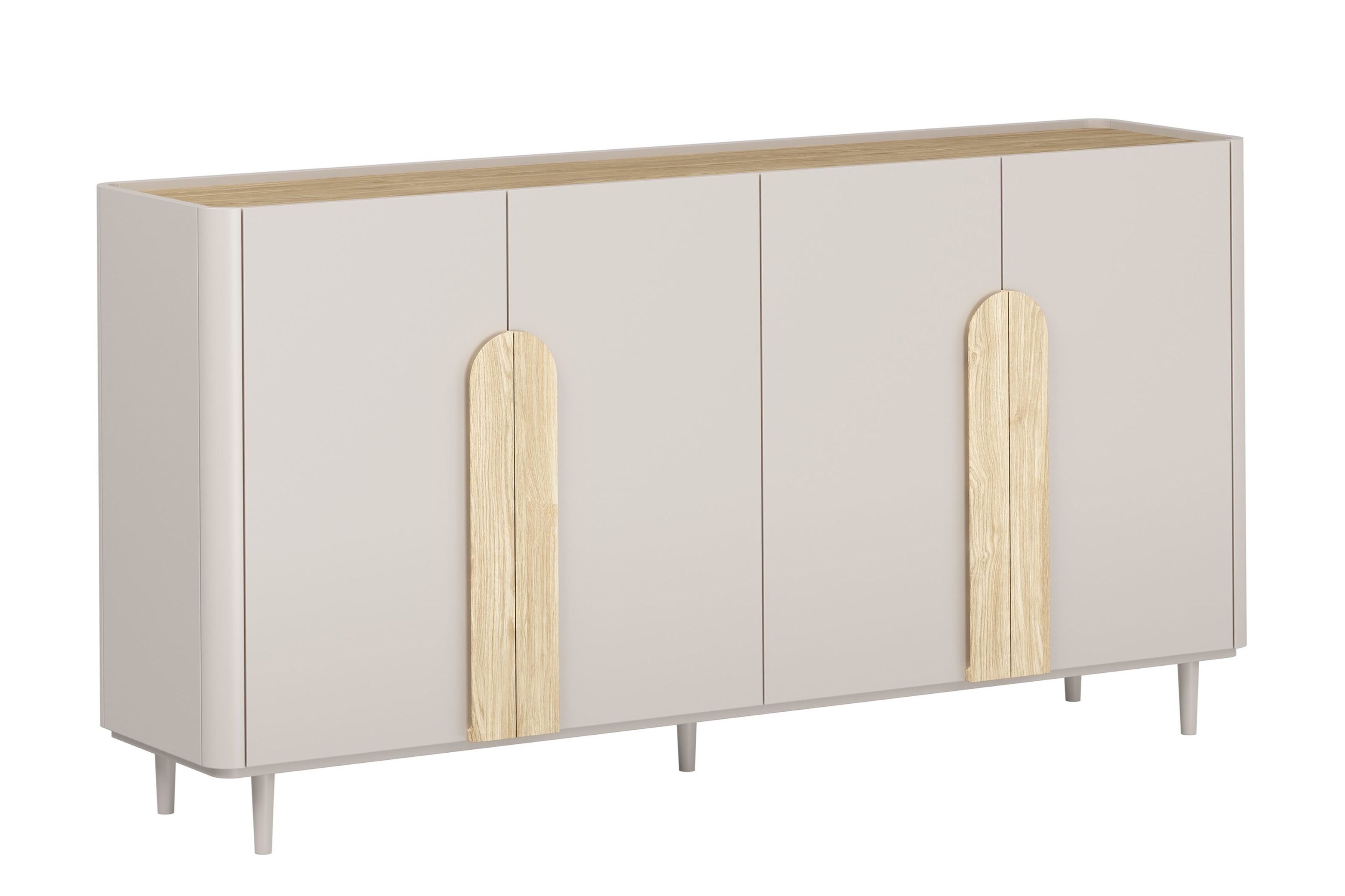 Bogart Komoda Alivio 200 cm čtyřdveřová na nožkách - kašmír/olejovaný dub/úchyty světlý dub