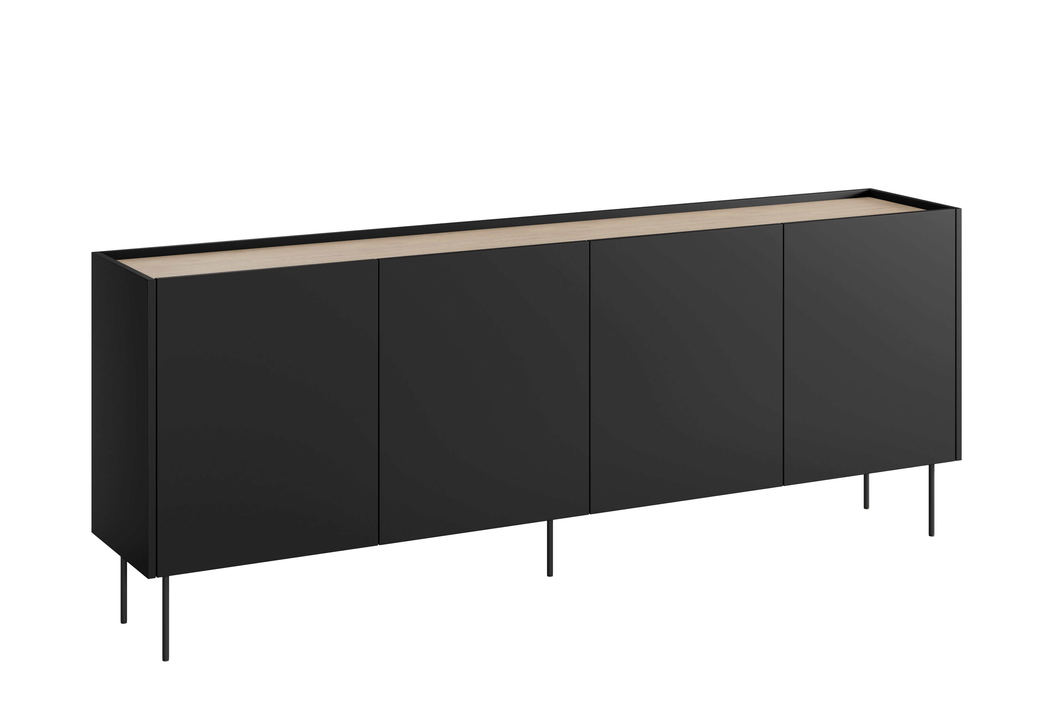 Bogart Komoda Defin 220 cm se čtyřmi skrytými zásuvkami - černá/dub nagano