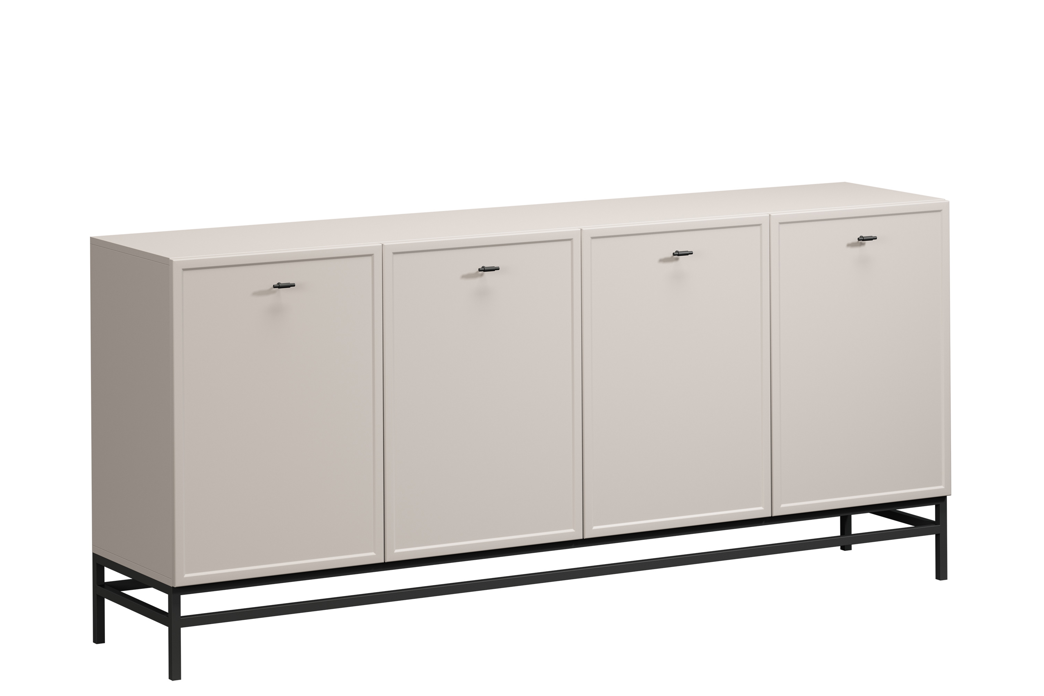 Bogart Komoda Lorano 200 cm čtyřdveřová - kašmír/černé úchyty T-bar/kovové nohy