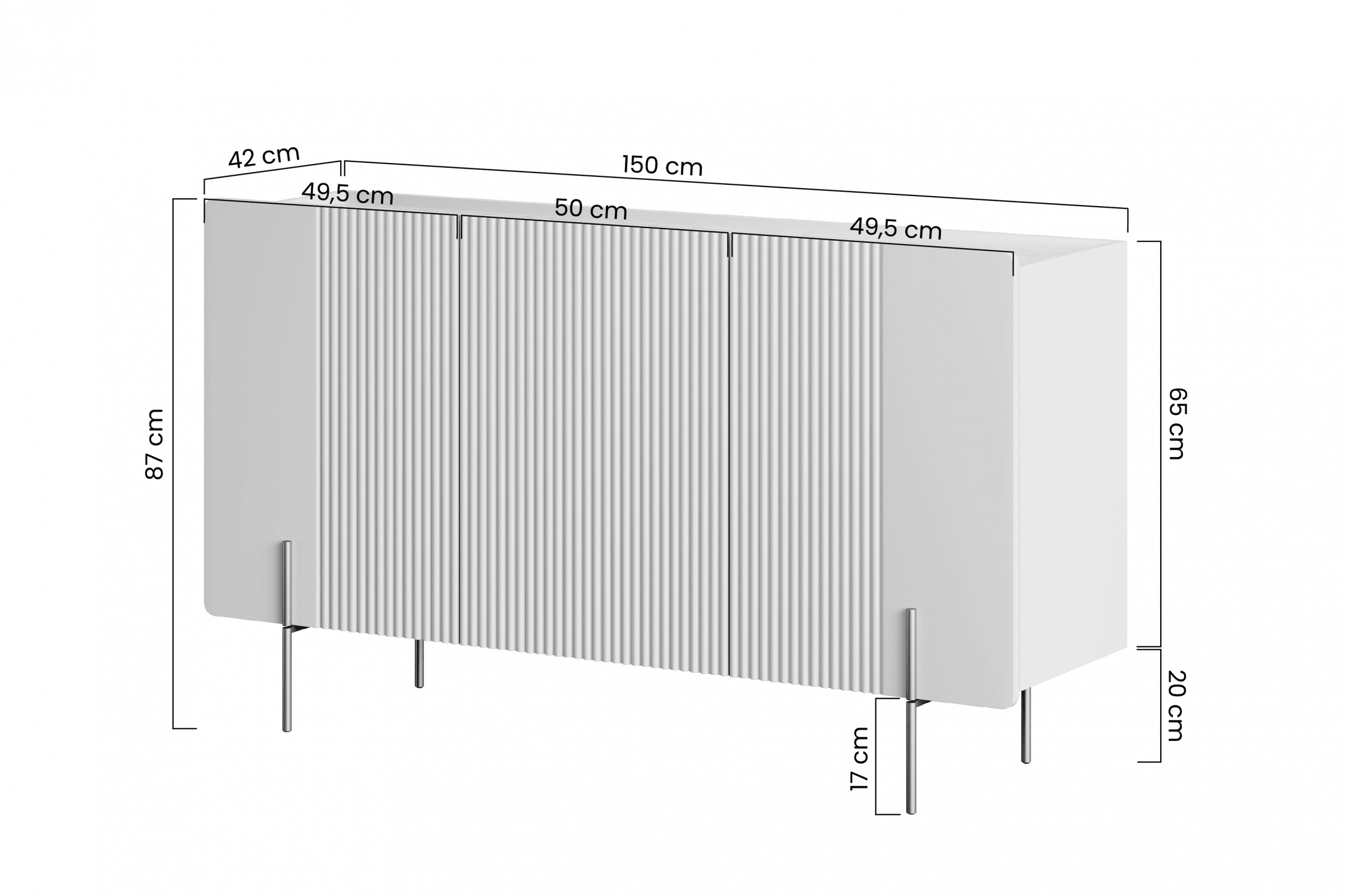 Bogart Komoda Mulmi 150 cm třídveřová - kašmír/crema bianca/zlaté nohy - Obrázek 2