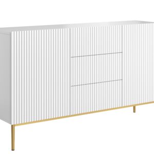 Bogart Komoda Nical 150 cm s šuplíky a rýhovaným předním panelem - bílý mat/zlaté nohy