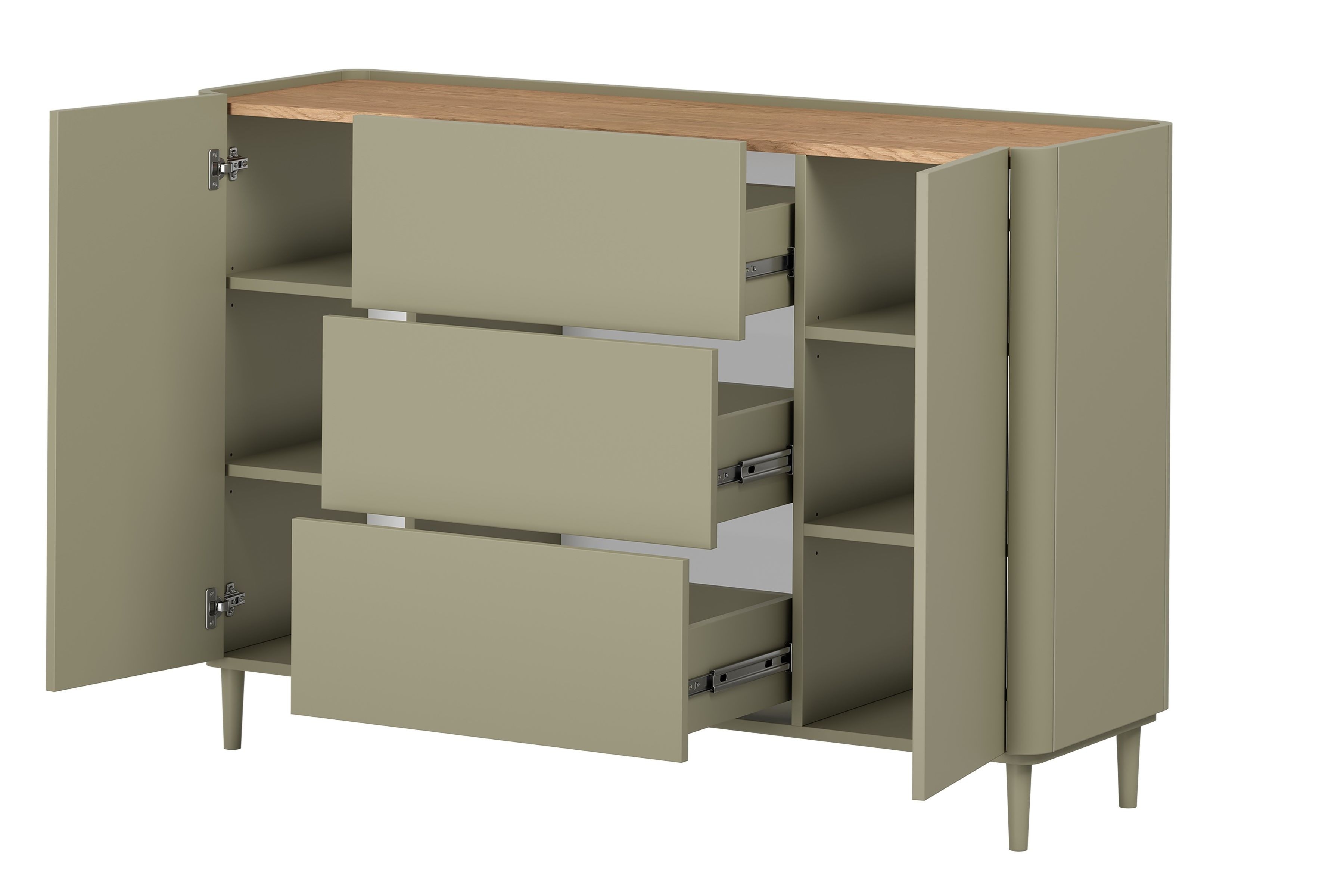 Bogart Komoda Olivo 150 cm se zásuvkami na nožičkách - eukalyptus/dub baltic dune - Obrázek 2