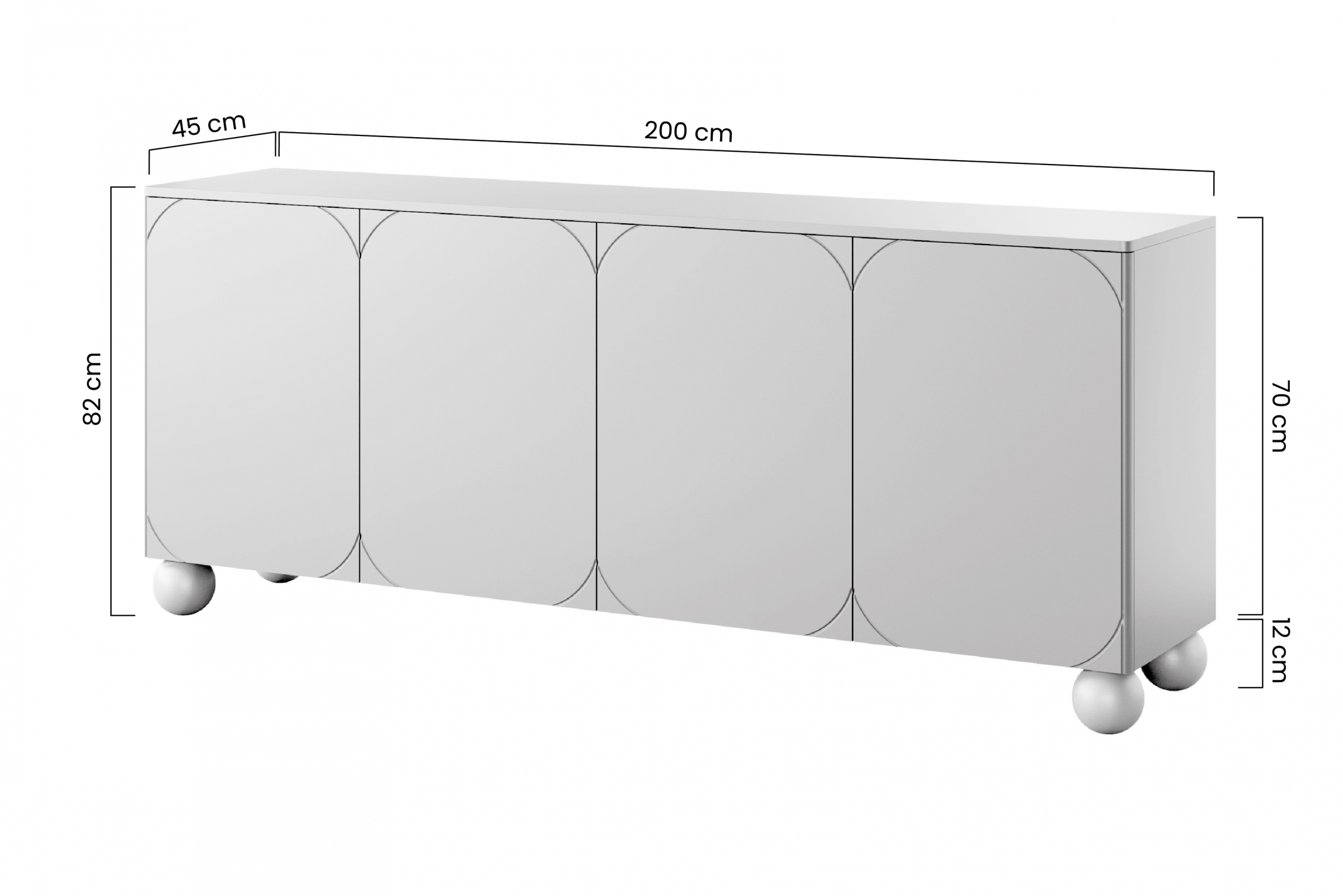 Bogart Komoda Sonita II 200 cm čtyřdveřová - kašmír/nohy koule - Obrázek 2