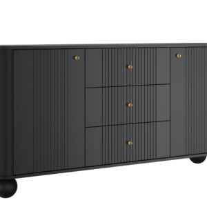 Bogart Komoda Vesner 160 cm se zásuvkami na kulových nohách - černá/zlaté úchyty/kulové nohy