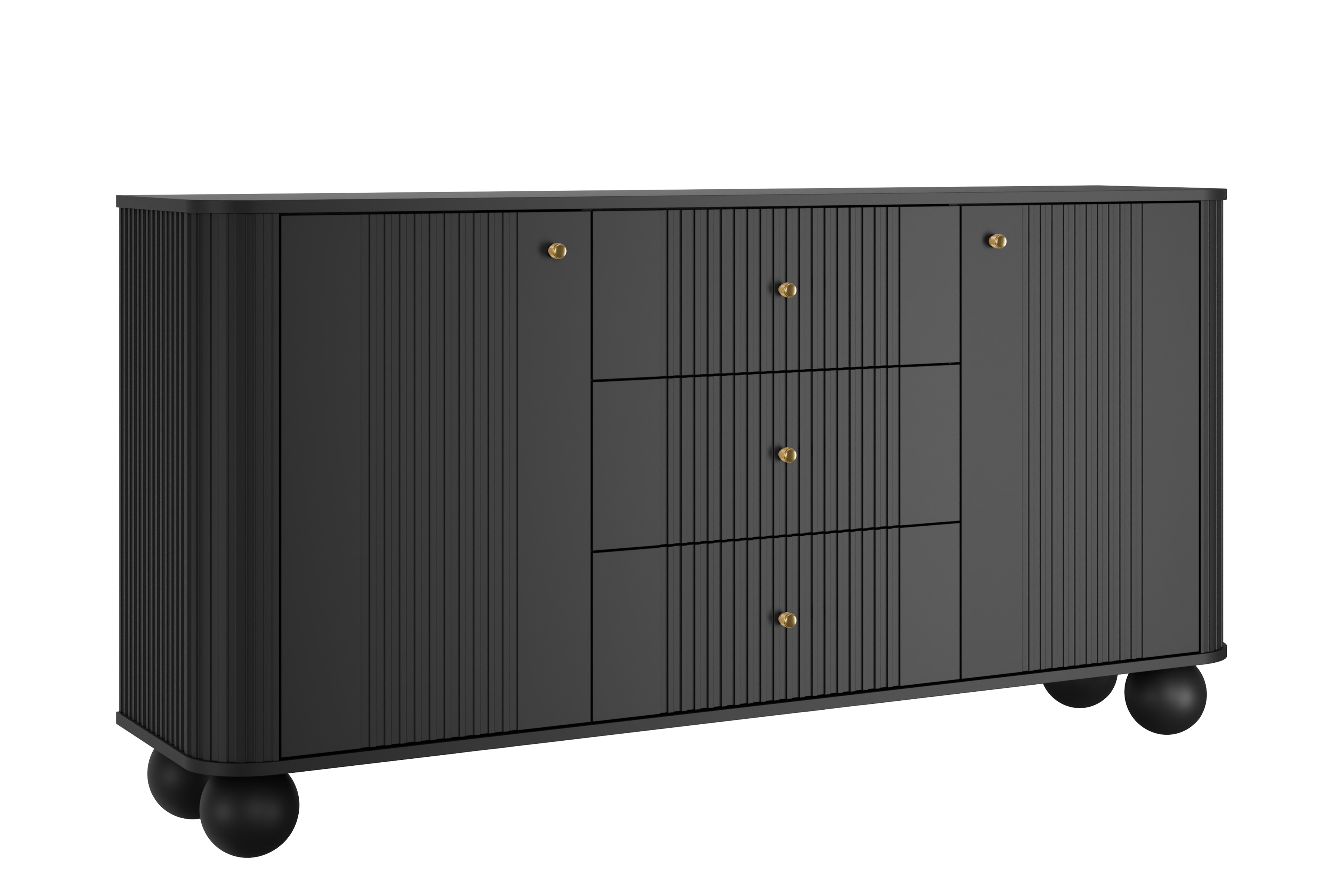Bogart Komoda Vesner 160 cm se zásuvkami na kulových nohách - černá/zlaté úchyty/kulové nohy