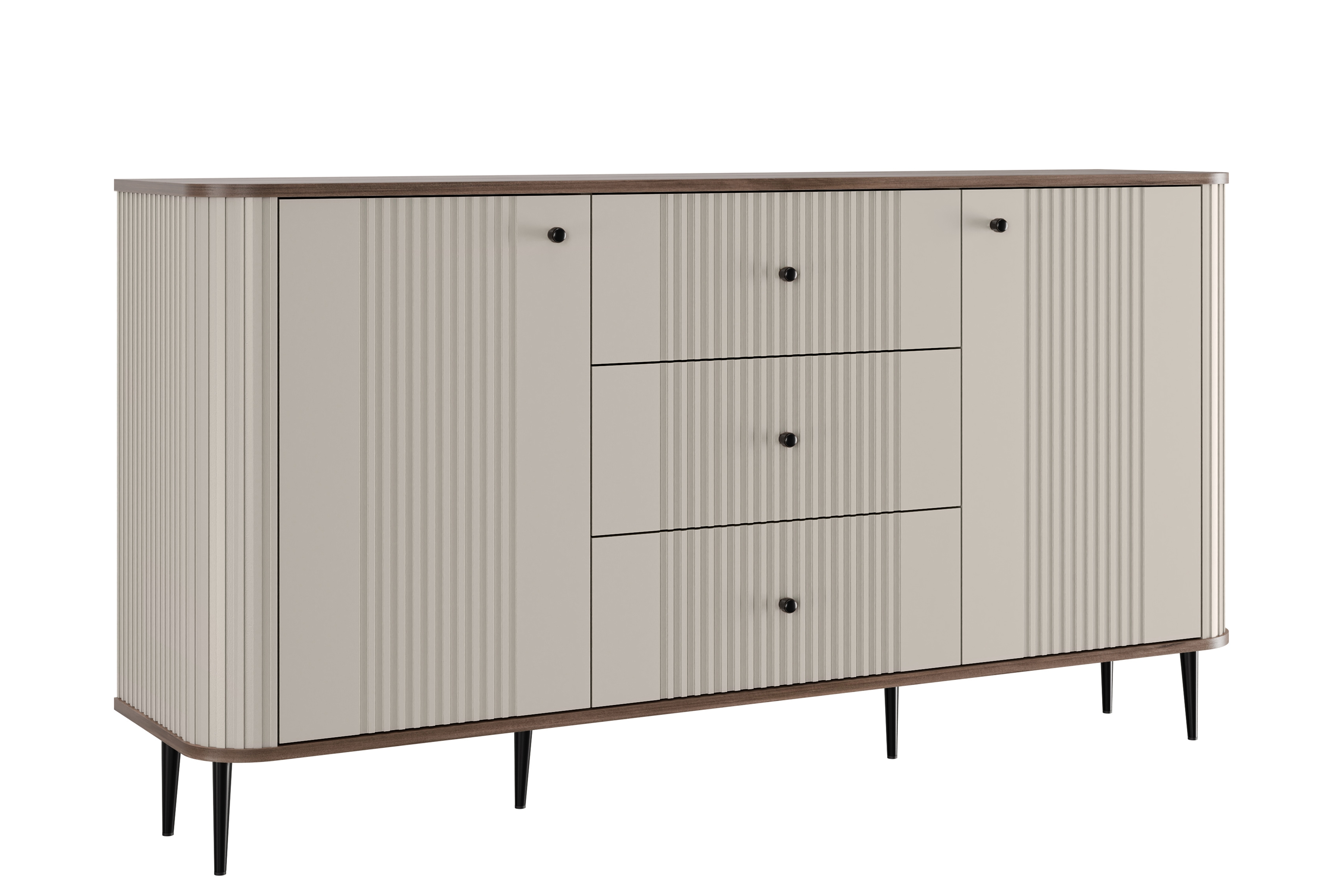 Bogart Komoda Vesner 160 cm se zásuvkami na nožkách - kašmír/ořech/černé nohy