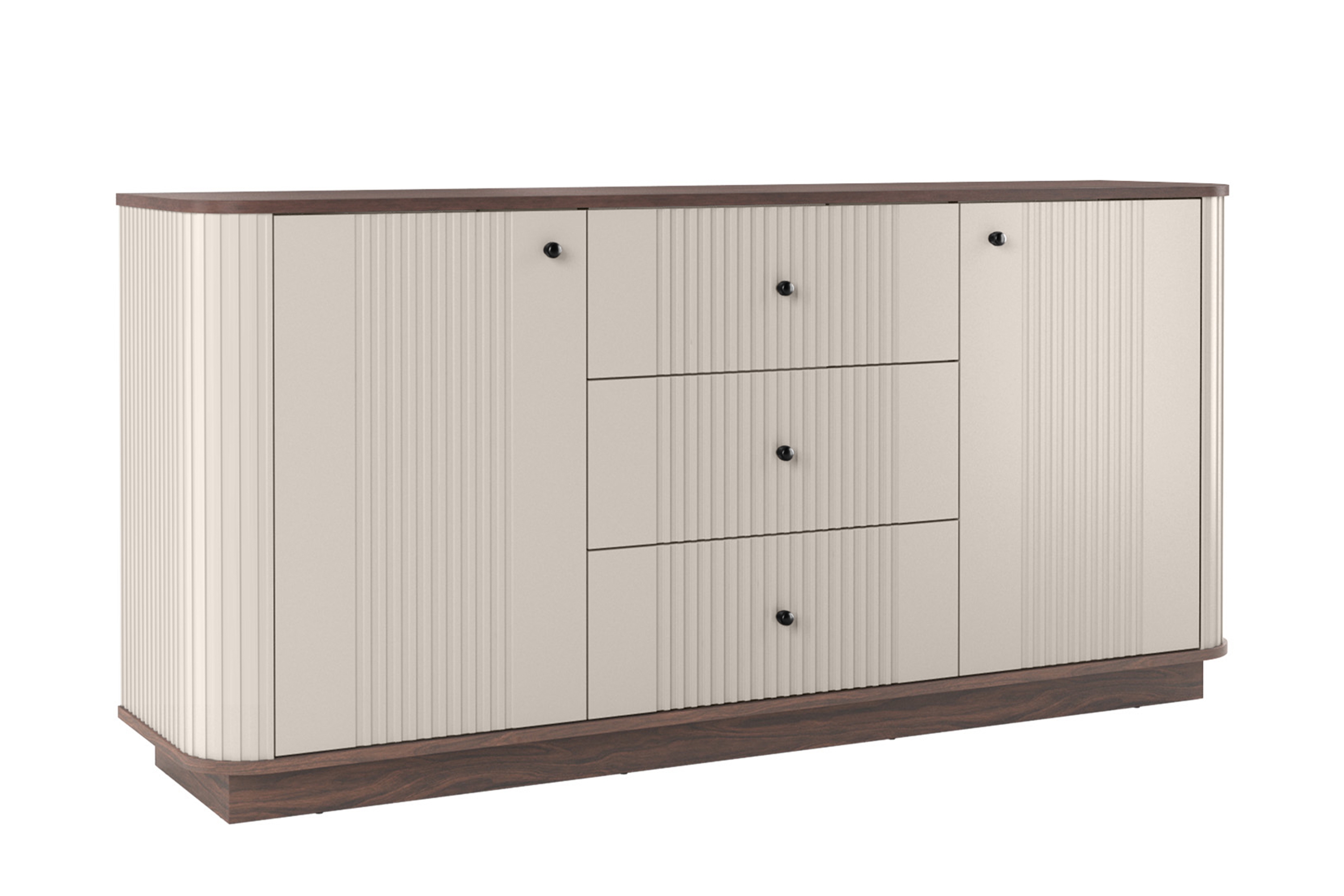 Bogart Komoda Vesner 160 cm se zásuvkami na soklu - kašmír/ořech/černé úchytky