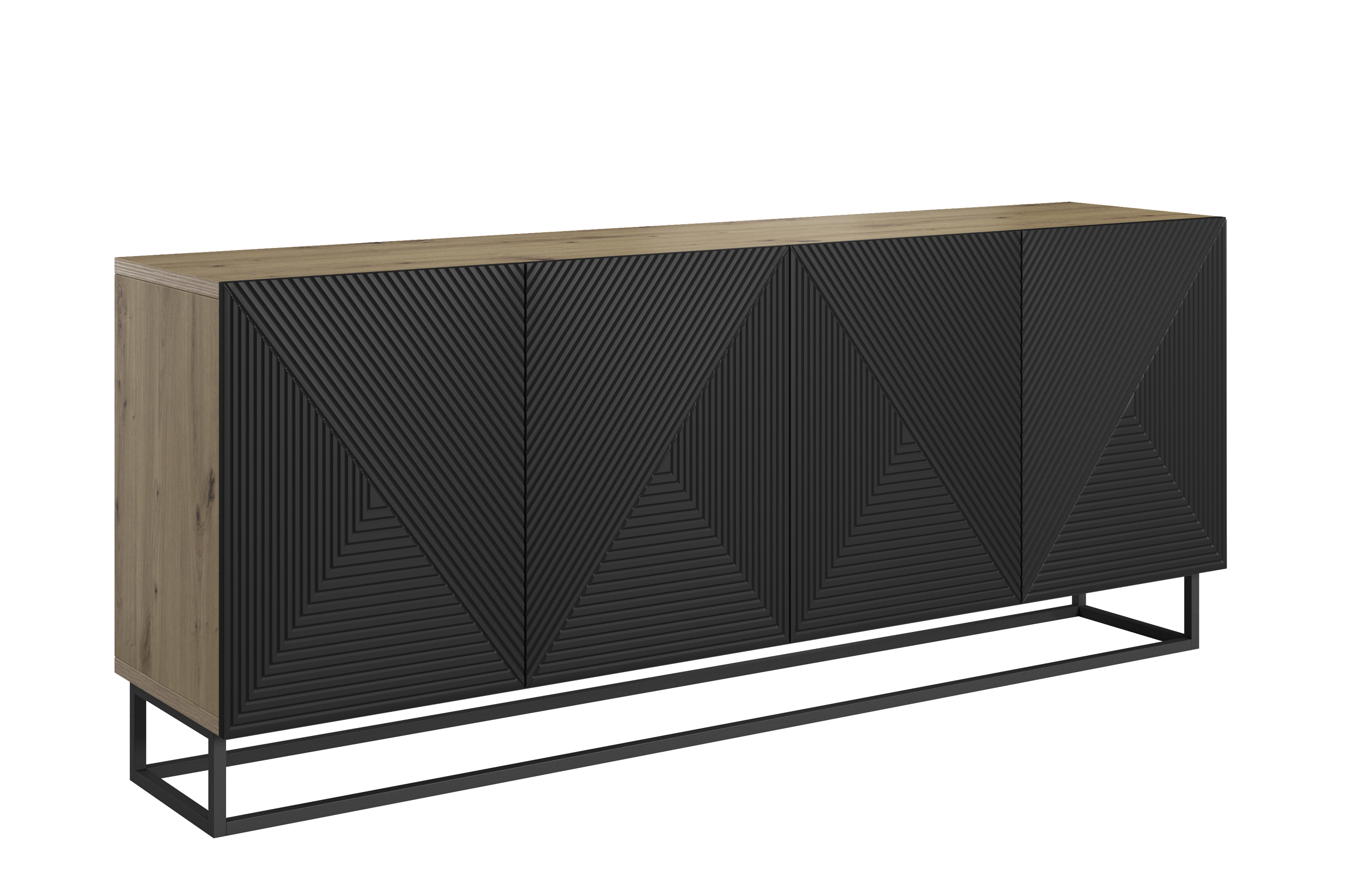 Bogart Moderní čtyřdveřová komoda Usha 200 cm - artisan/černá matná/černý rám