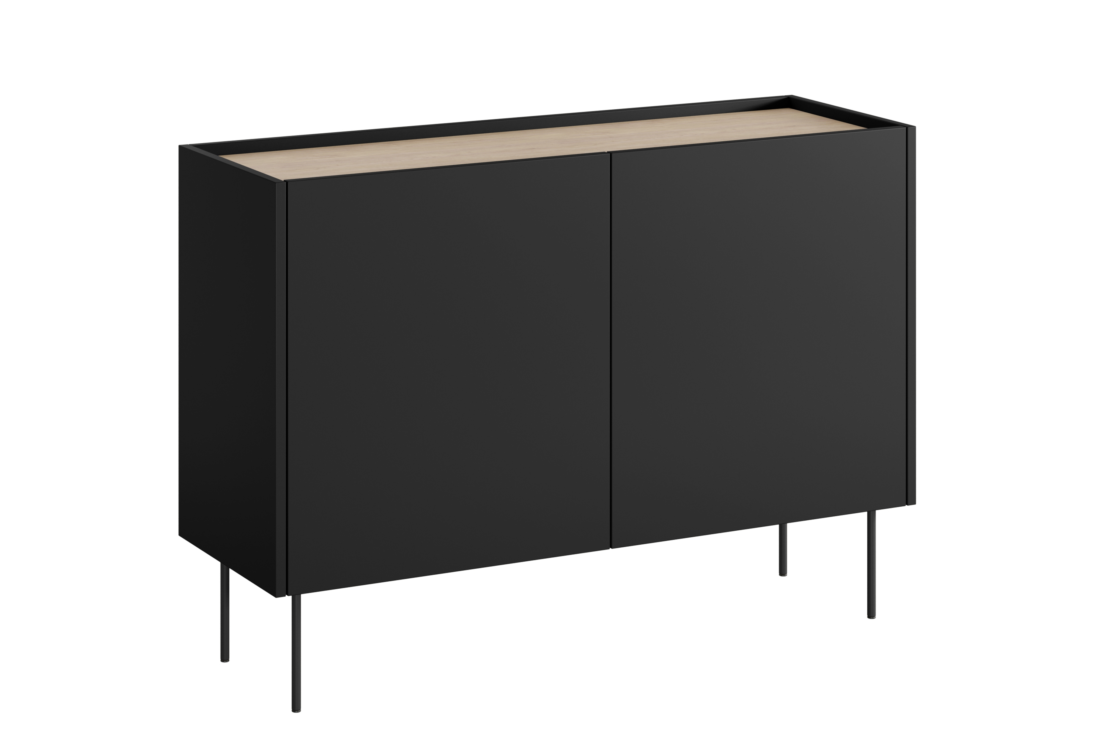 Bogart Moderní komoda Defin 120 cm dvoudveřová se dvěma skrytými zásuvkami - černá matná/dub nagano