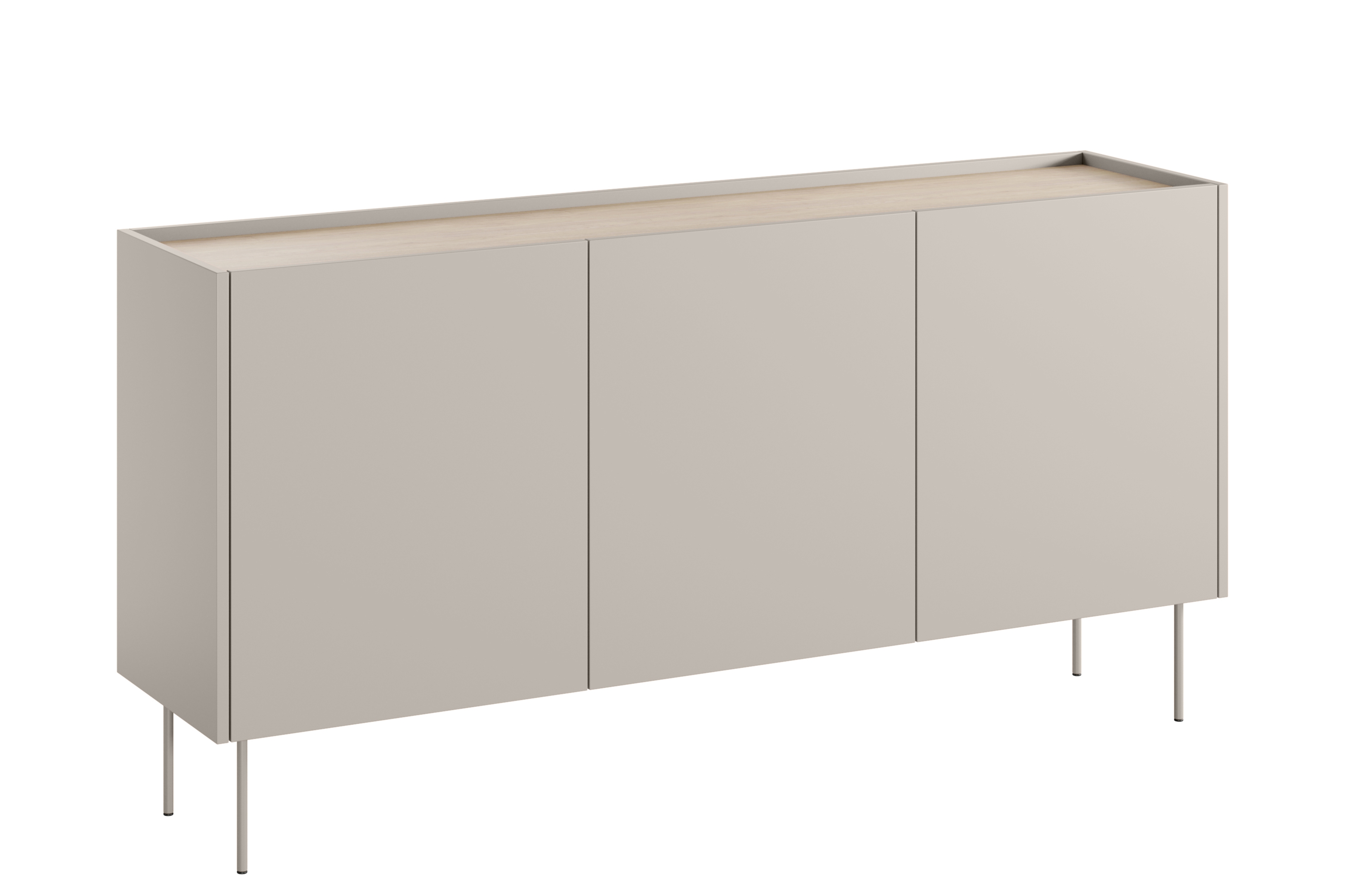 Bogart Moderní komoda Defin 170 cm se 4 skrytými zásuvkami a kovovými nohami - kašmír/dub nagano
