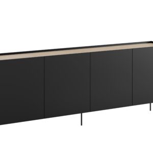 Bogart Moderní komoda Defin 220 cm čtyřdveřová s dvěma skrytými zásuvkami - černá matná/dub nagano