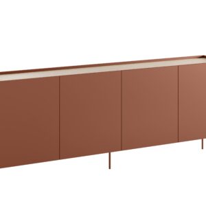 Bogart Moderní komoda Defin 220 cm čtyřdveřová se čtyřmi skrytými zásuvkami - červená/ceramic red/dub nagano