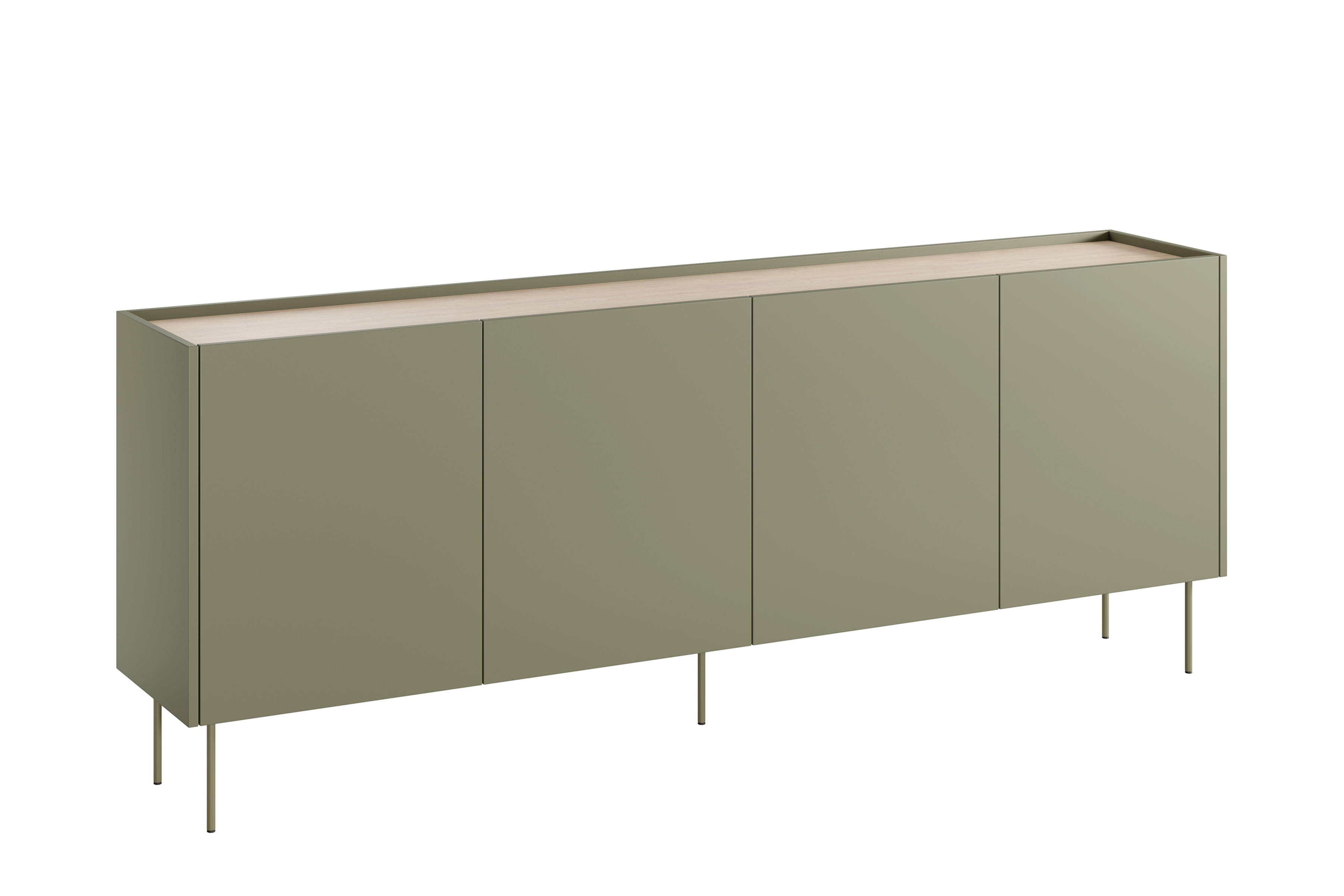 Bogart Moderní komoda Defin 220 cm čtyřdveřová se čtyřmi skrytými zásuvkami - olivová/dub nagano