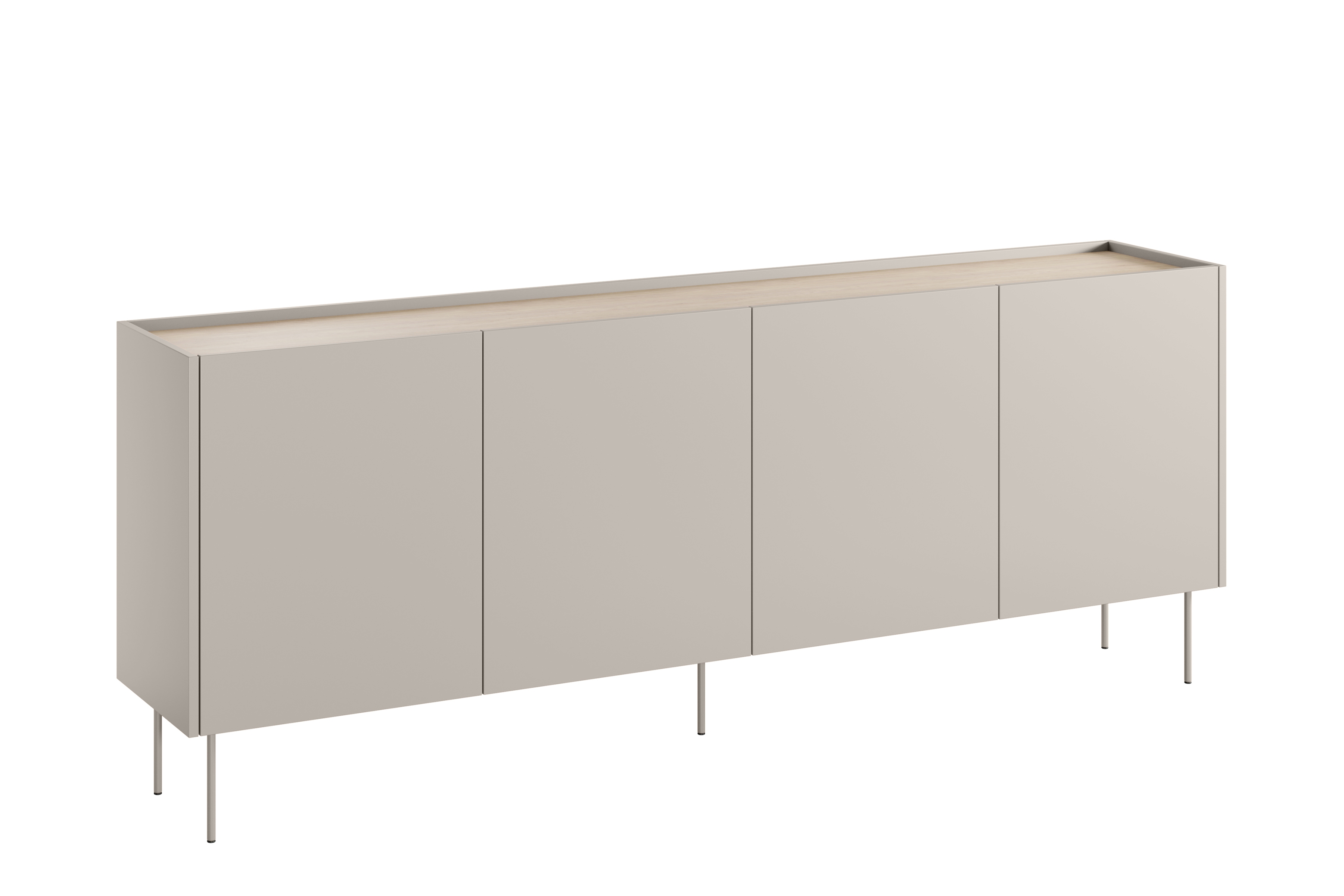 Bogart Moderní komoda Defin 220 cm čtyřdveřová se dvěma skrytými zásuvkami - kašmír/dub nagano