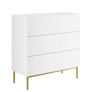 Bogart Moderní komoda Nical 100 cm s zásuvkami a ryhovaným čelem - bílý mat/zlaté nožky