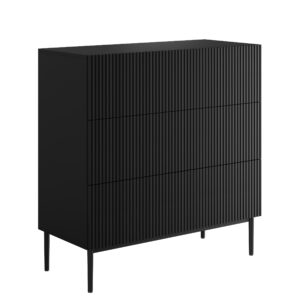 Bogart Moderní komoda Nical 100 cm s žebrovanými zásuvkami - černá matná/černé nohy