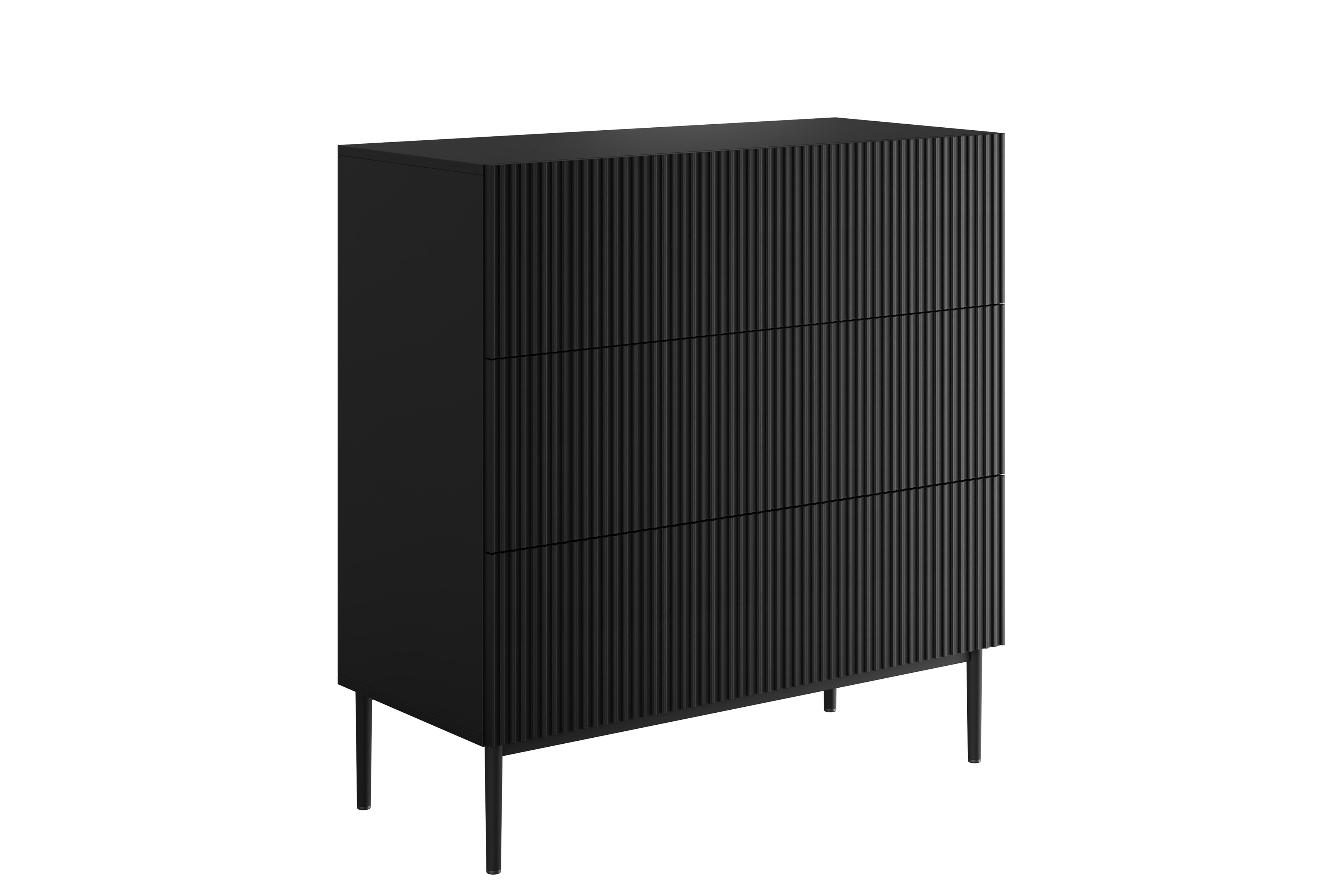 Bogart Moderní komoda Nical 100 cm s žebrovanými zásuvkami - černá matná/černé nohy