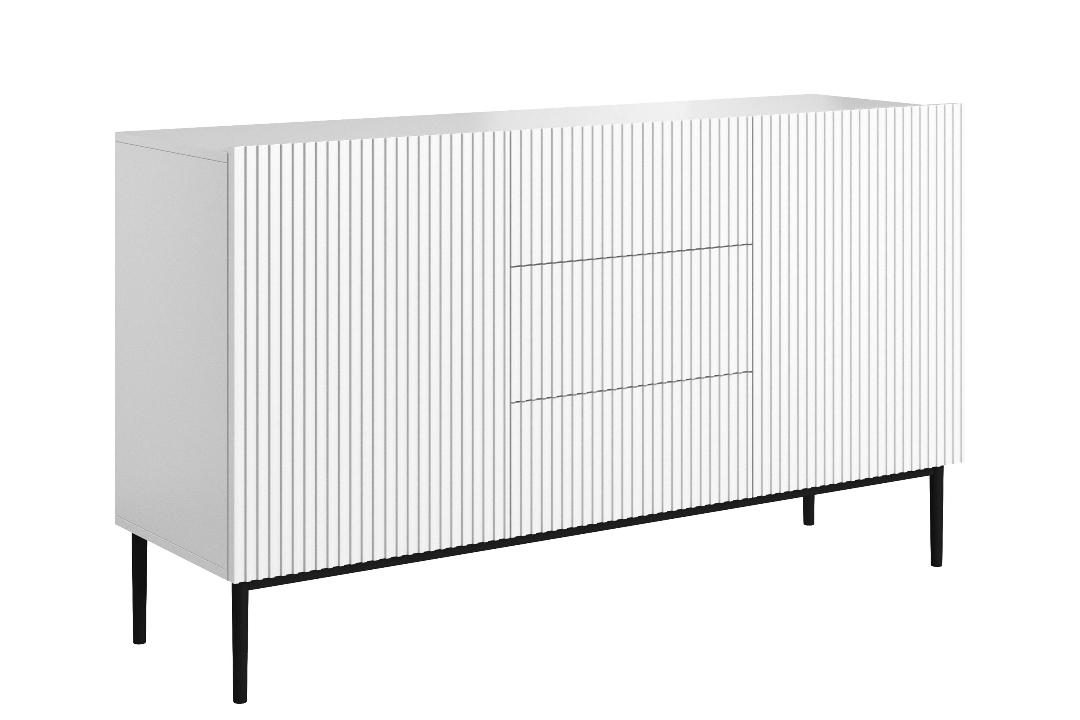 Bogart Moderní komoda Nical 150 cm s šuplíky a rýhovaným čelem - bílý mat/černé nohy