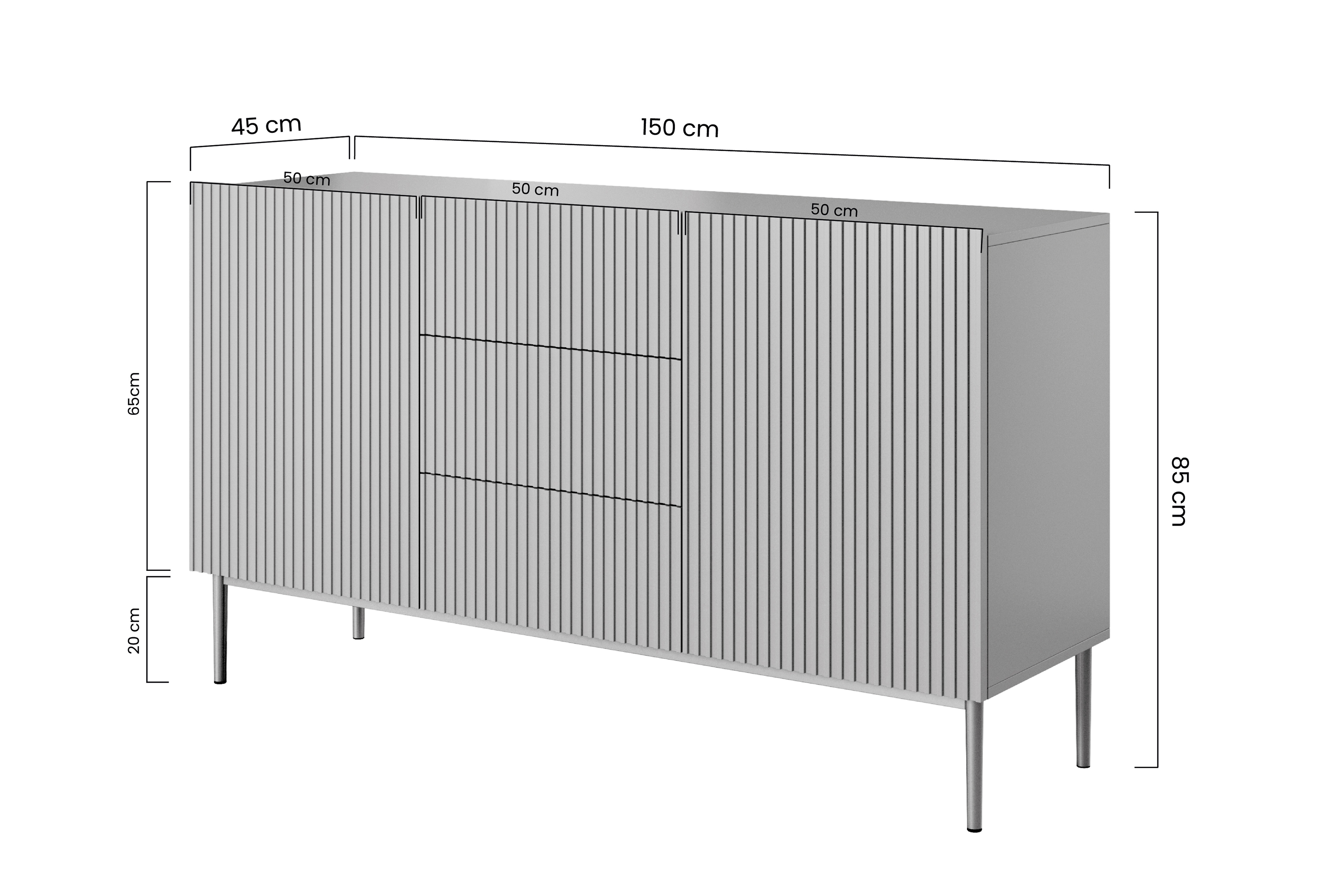 Bogart Moderní komoda Nical 150 cm s šuplíky a ryhovaným čelem - kašmír/černé nohy - Obrázek 2