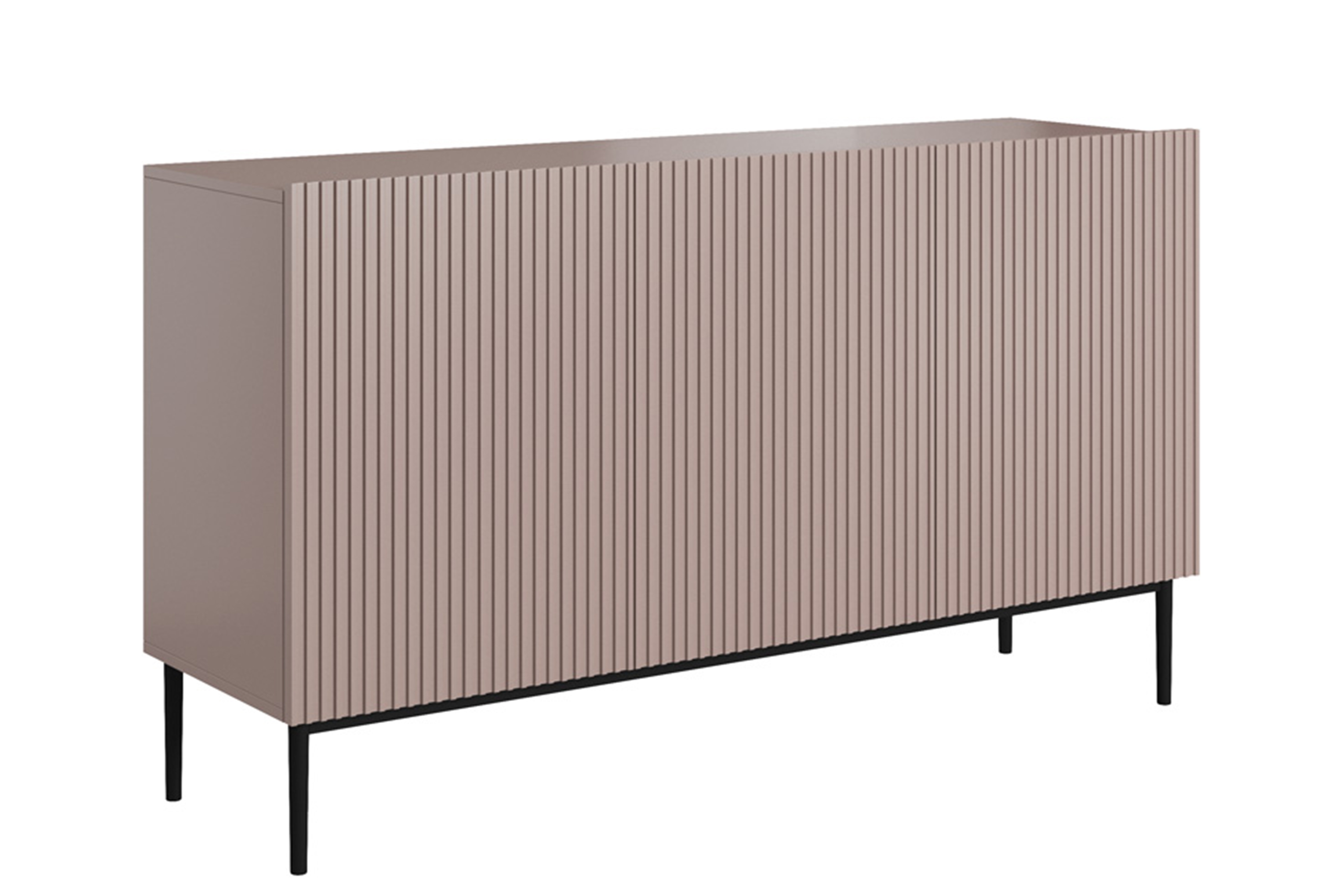 Bogart Moderní komoda Nical 150 cm třídveřová s ryhovaným čelem - antický růžový MDF/černé nohy