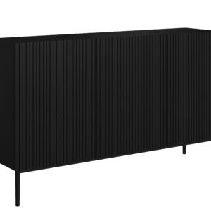 Bogart Moderní komoda Nical 150 cm třídveřová s ryhovaným čelem - černý mat/černé nožky