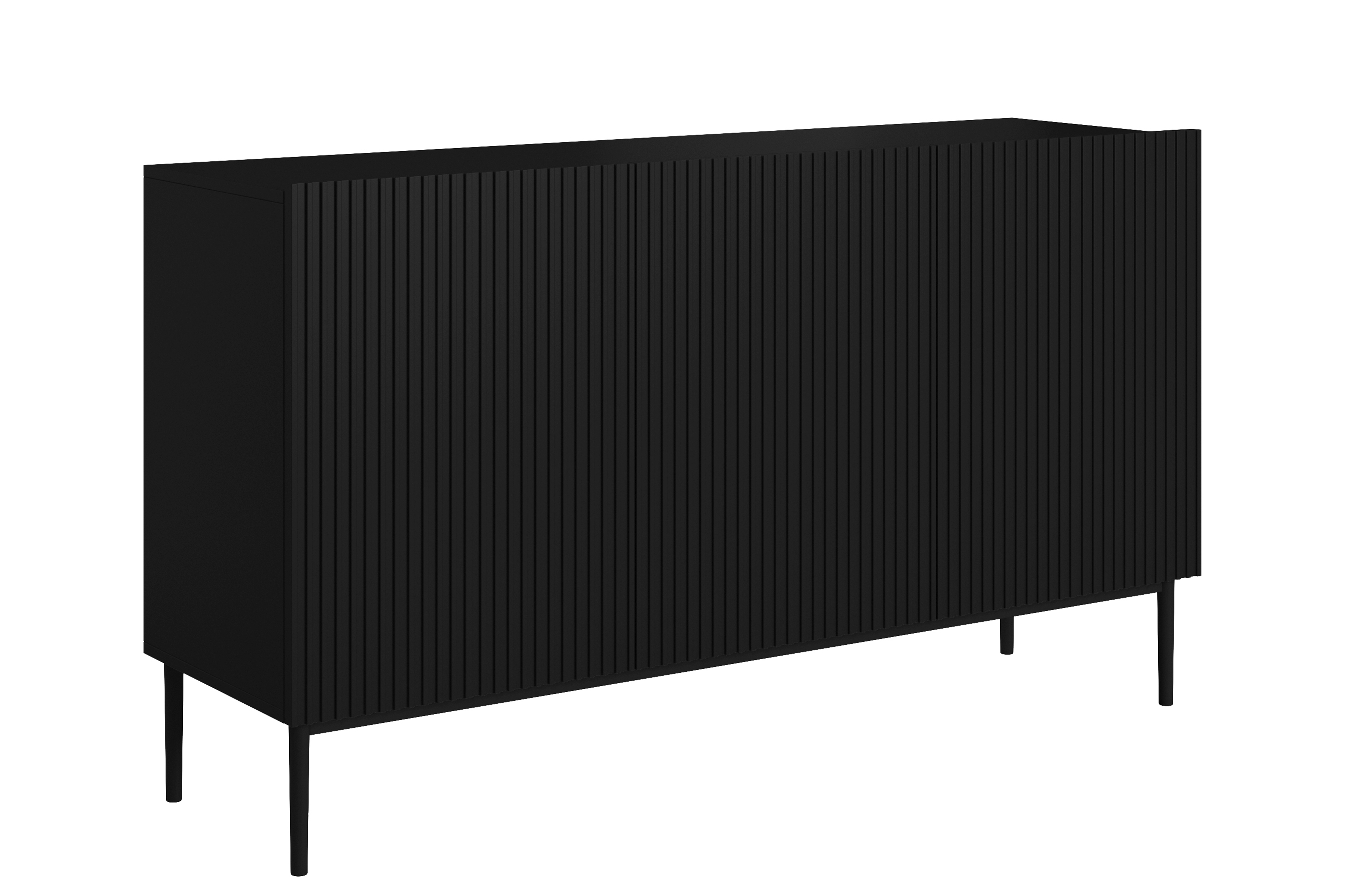 Bogart Moderní komoda Nical 150 cm třídveřová s ryhovaným čelem - černý mat/černé nožky