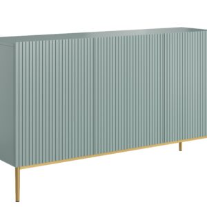 Bogart Moderní komoda Nical 150 cm třídveřová s ryhovaným čelem - šalvějová/zlaté nožky