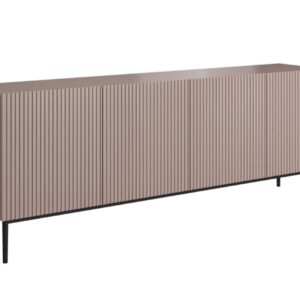 Bogart Moderní komoda Nical 200 cm čtyřdveřová s ryhovaným čelem - antický růžový/černé nožky