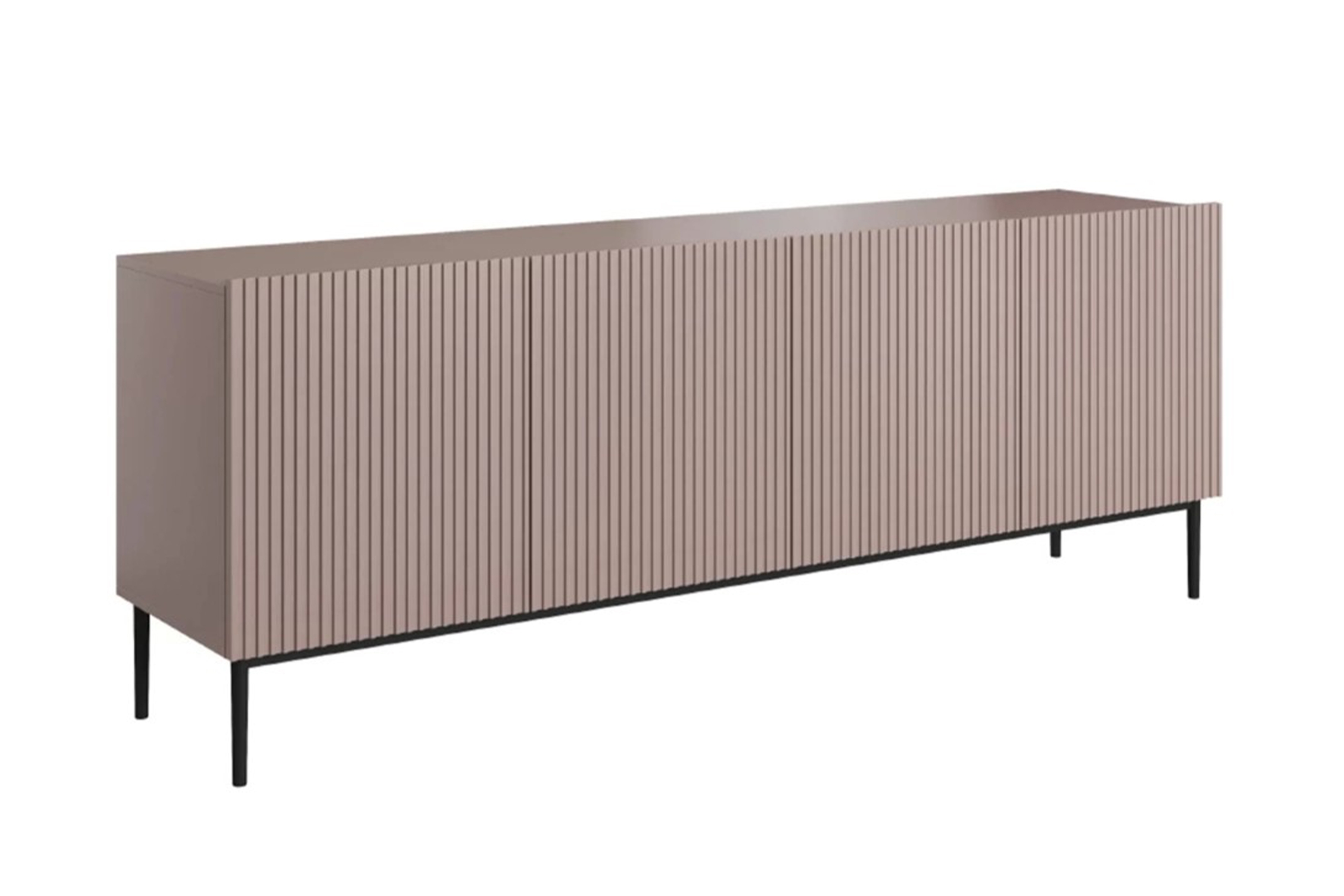 Bogart Moderní komoda Nical 200 cm čtyřdveřová s ryhovaným čelem - antický růžový/černé nožky
