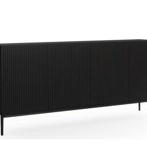 Bogart Moderní komoda Nical 200 cm čtyřdveřová s ryhovaným čelem - černá matná/černé nohy