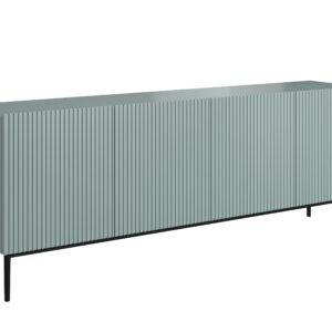 Bogart Moderní komoda Nical 200 cm čtyřdveřová s ryhovaným čelem - šalvěj/černé nožky