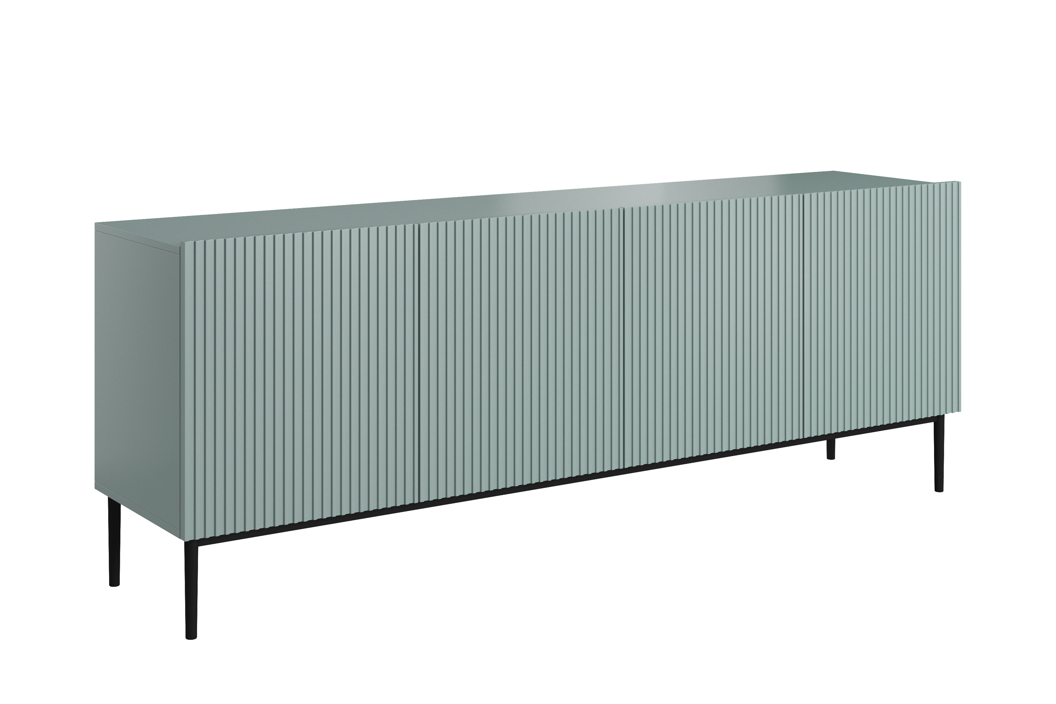 Bogart Moderní komoda Nical 200 cm čtyřdveřová s ryhovaným čelem - šalvěj/černé nožky