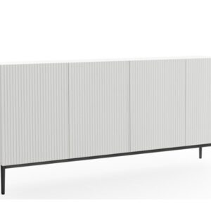 Bogart Moderní komoda Nical 200 cm se čtyřmi dveřmi a ryhovaným čelem - bílý mat/černé nohy