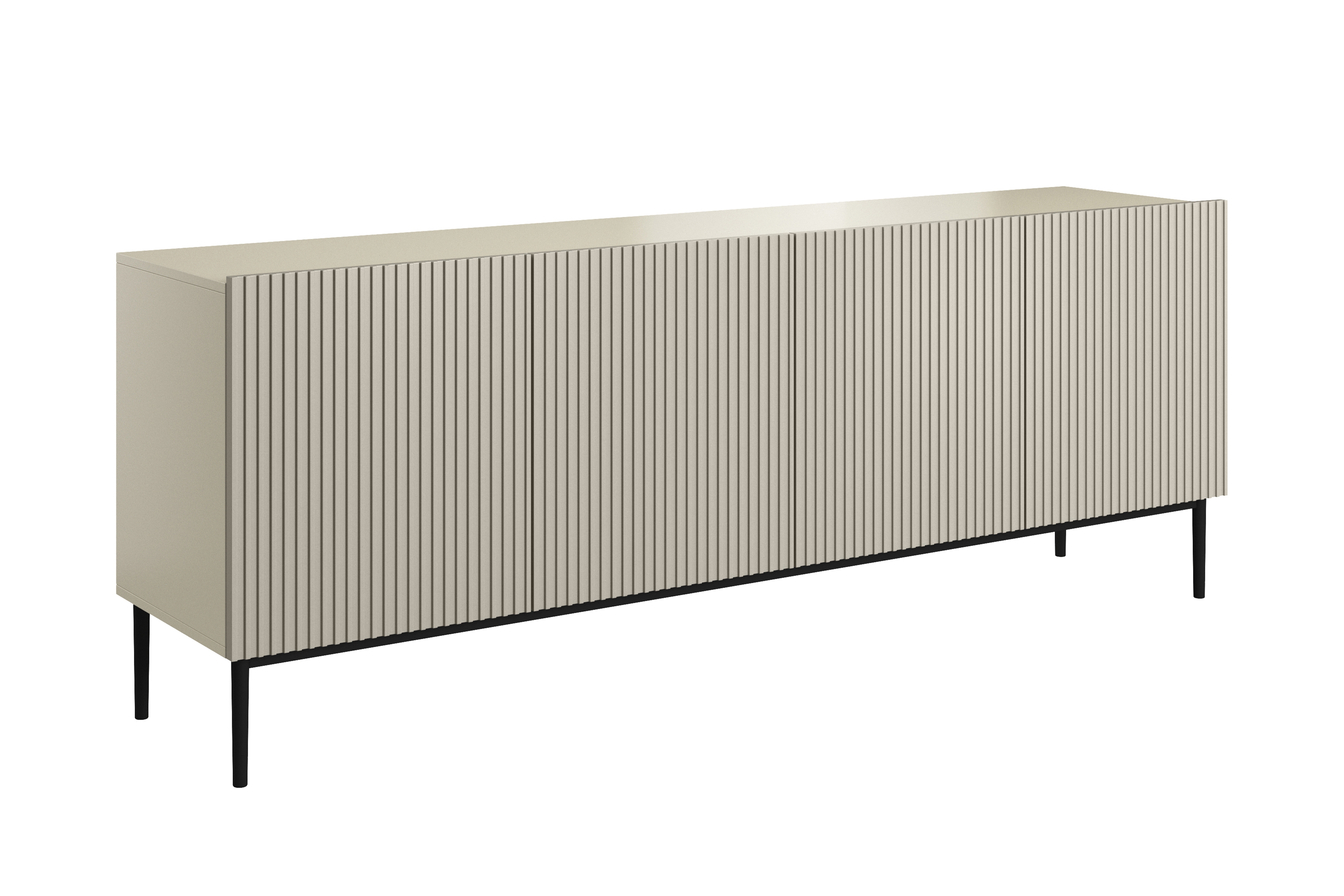 Bogart Moderní komoda Nical 200 cm se čtyřmi dveřmi a ryhovaným čelem - kašmír/černé nohy