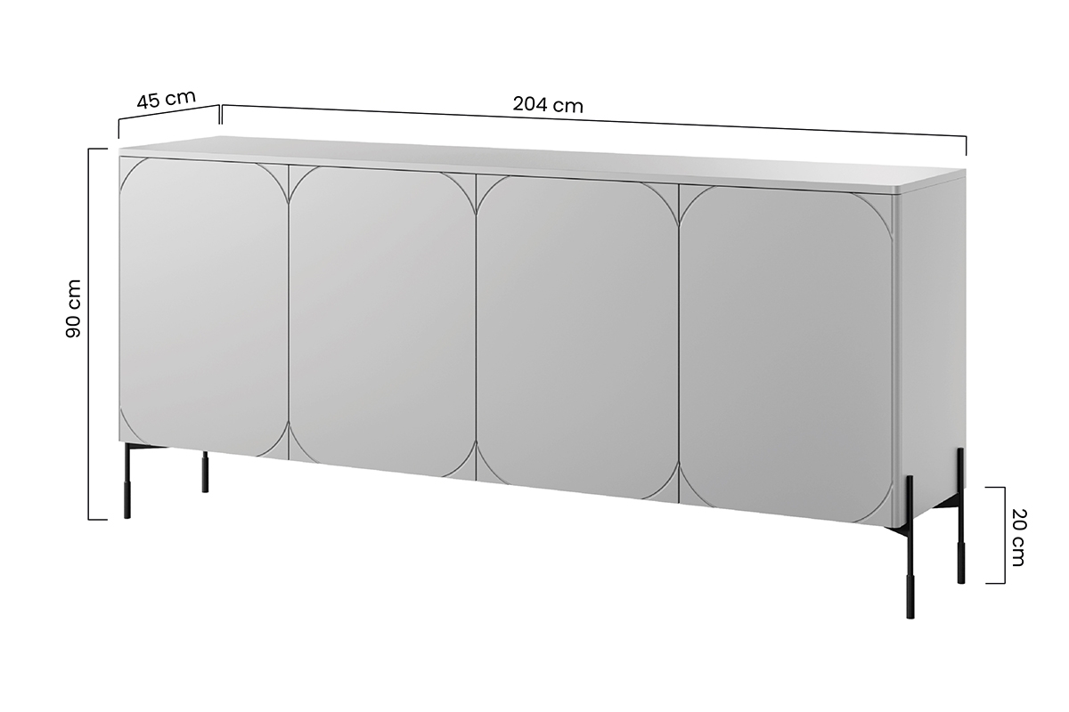 Bogart Moderní komoda Sonita 200 cm čtyřdveřová se čtyřmi skrytými zásuvkami - kašmír/černé nohy - Obrázek 2