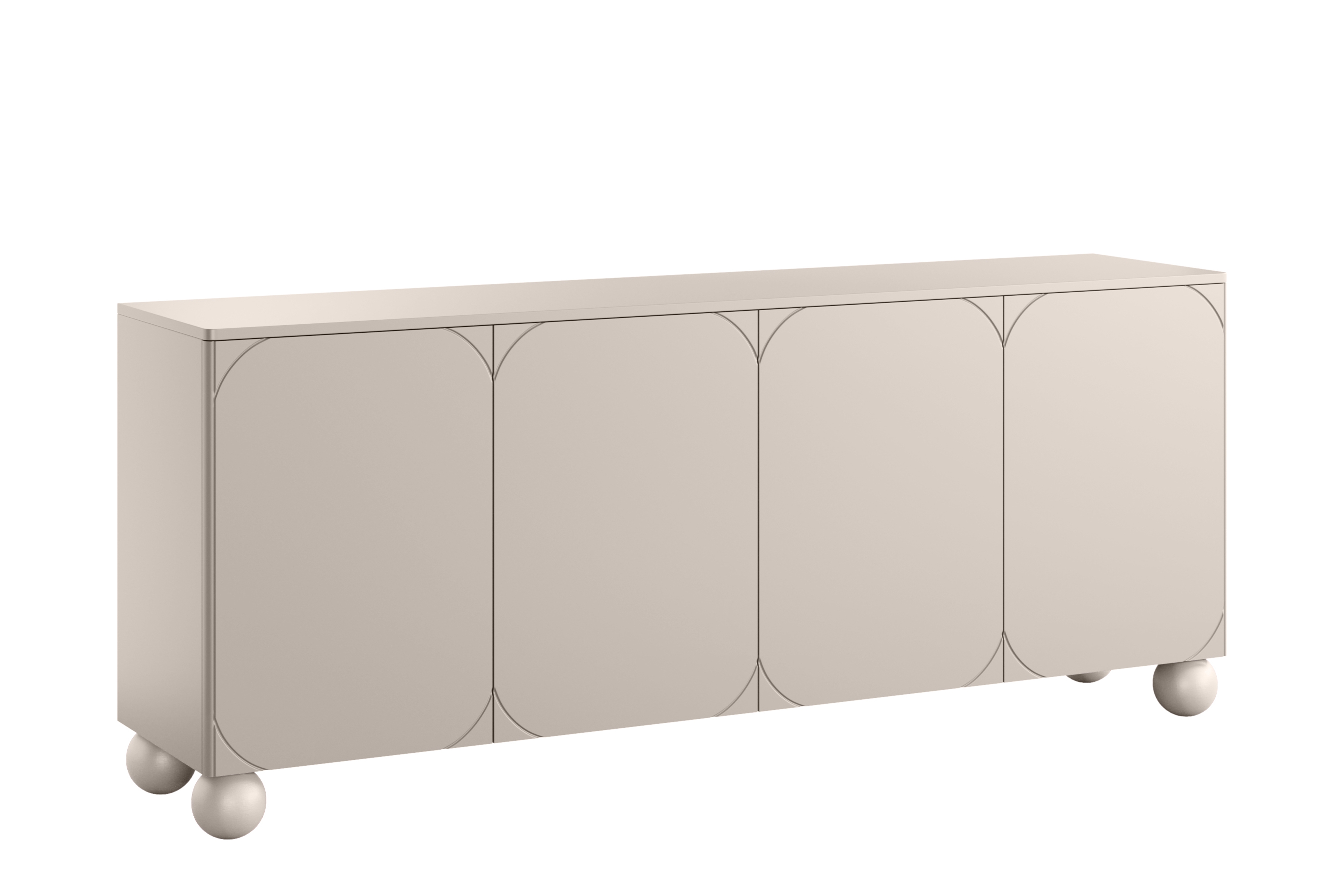 Bogart Moderní komoda Sonita II 200 cm čtyřdveřová se čtyřmi skrytými zásuvkami - kašmír/kulaté nohy
