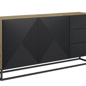 Bogart Moderní komoda Usha 167 cm dvoudveřová se zásuvkami - artisan/černá matná/černý rám
