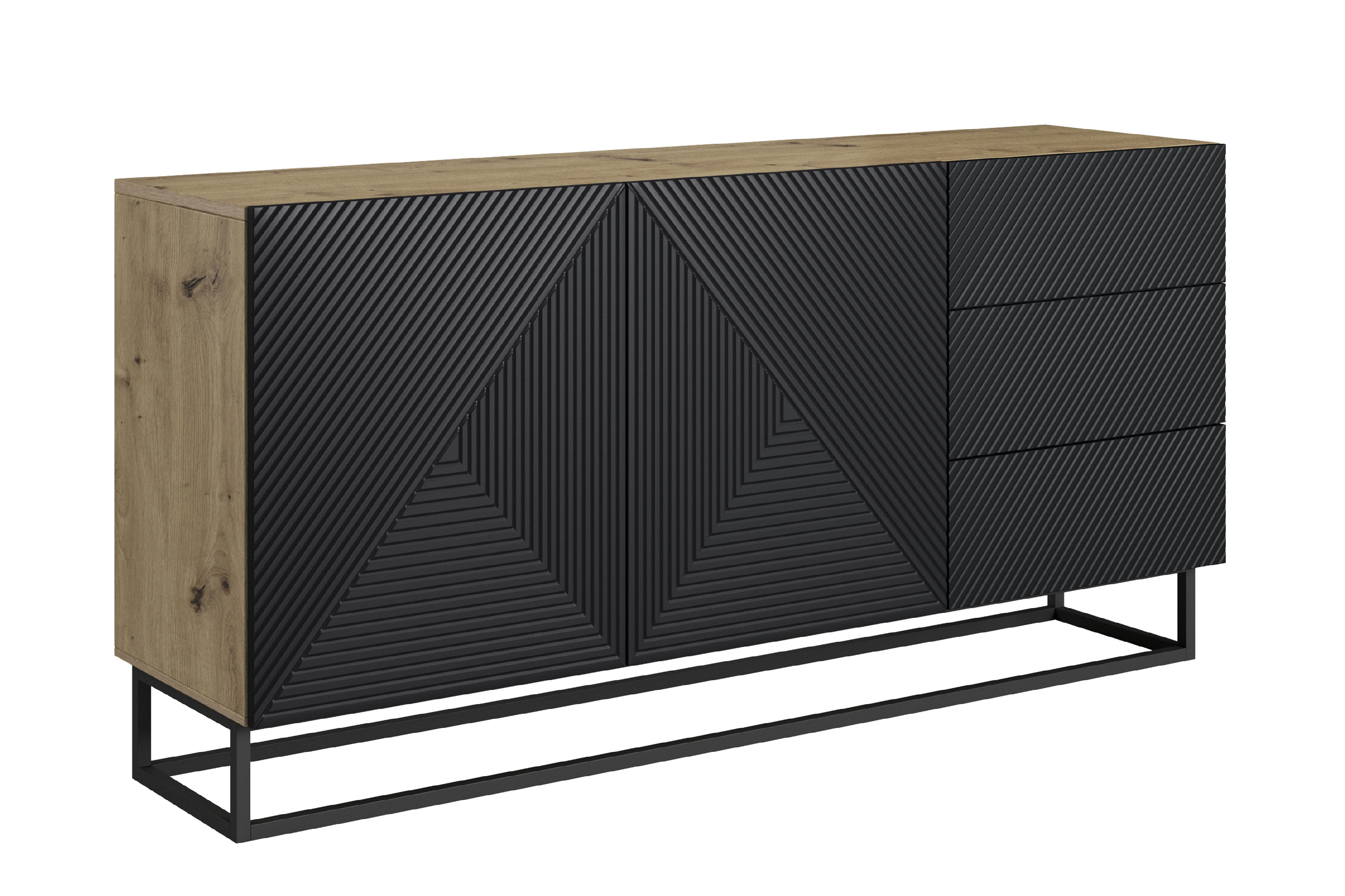 Bogart Moderní komoda Usha 167 cm dvoudveřová se zásuvkami - artisan/černá matná/černý rám