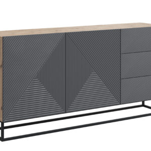 Bogart Moderní komoda Usha 167 cm dvoudveřová se zásuvkami - artisan/rivier stone mat/černý rám