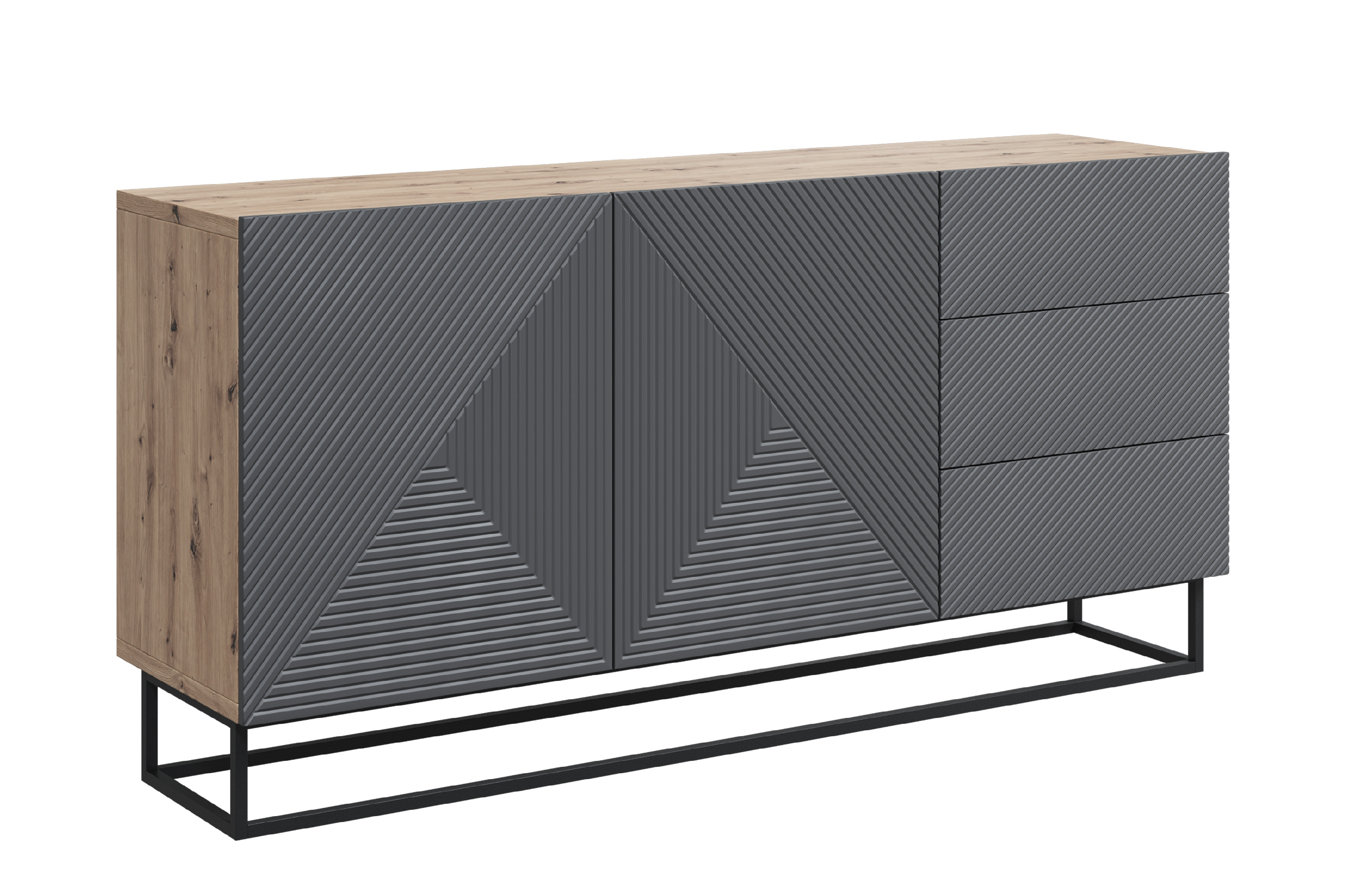 Bogart Moderní komoda Usha 167 cm dvoudveřová se zásuvkami - artisan/rivier stone mat/černý rám
