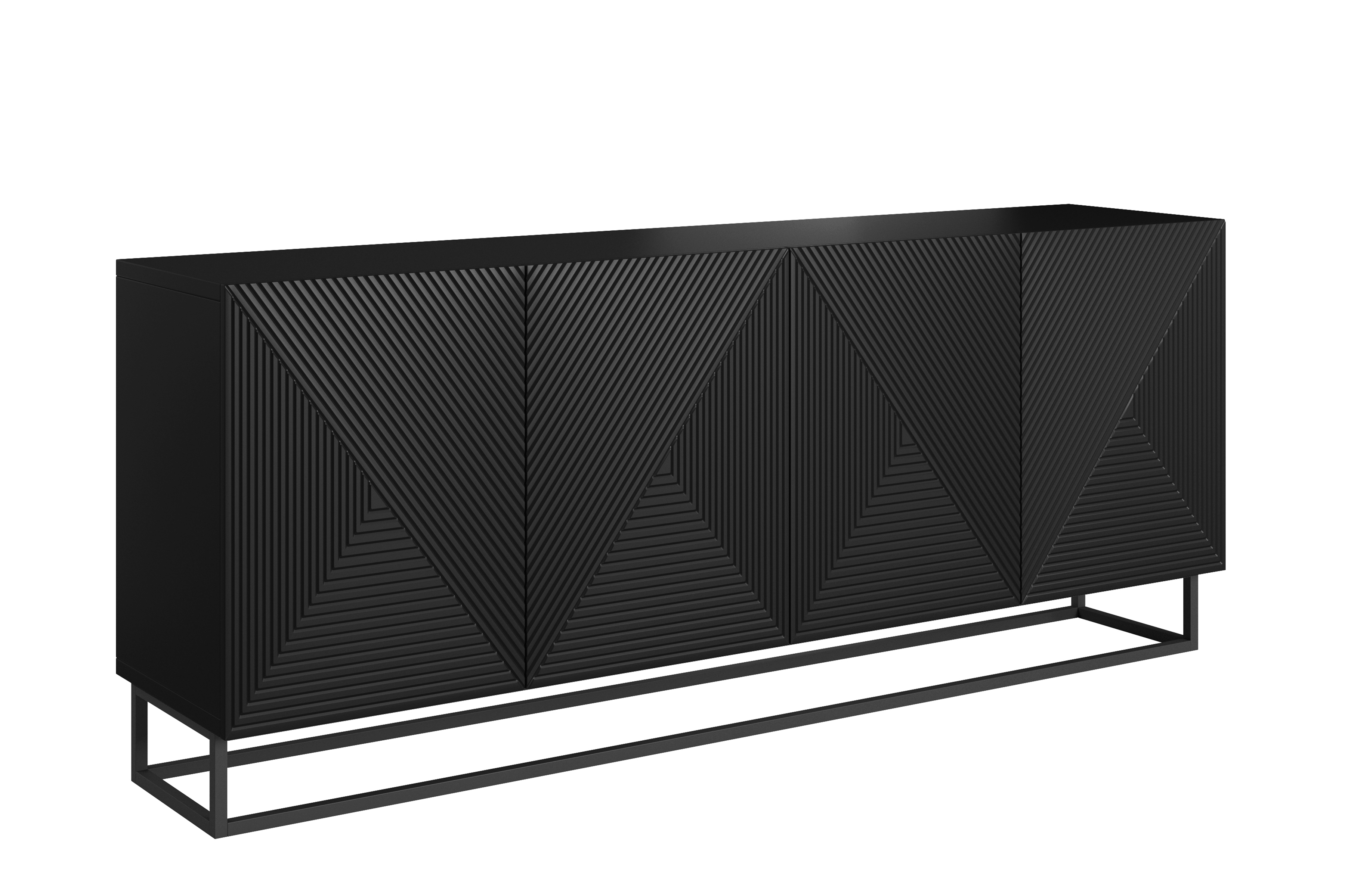 Bogart Moderní komoda Usha 200 cm čtyřdveřová - černý mat/černý rám