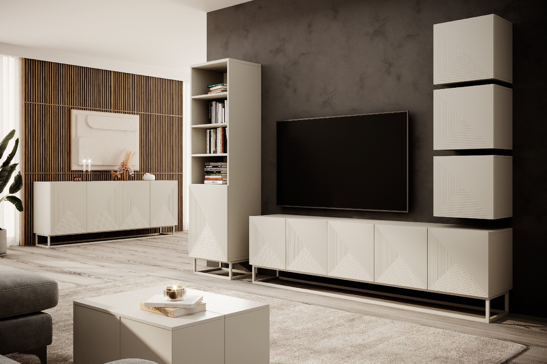 Bogart Moderní komoda Usha 200 cm čtyřdveřová - kašmír/kašmírový rám - Obrázek 2