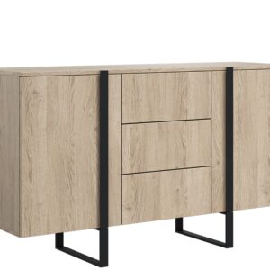 Bogart Moderní komoda Veroca 150 cm dvoudveřová se zásuvkami - dub piškotový/černé nohy