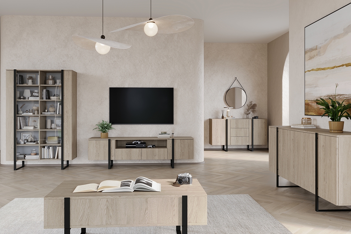 Bogart Moderní komoda Veroca 200 cm čtyřdveřová - dub piškotový/černé nohy - Obrázek 2