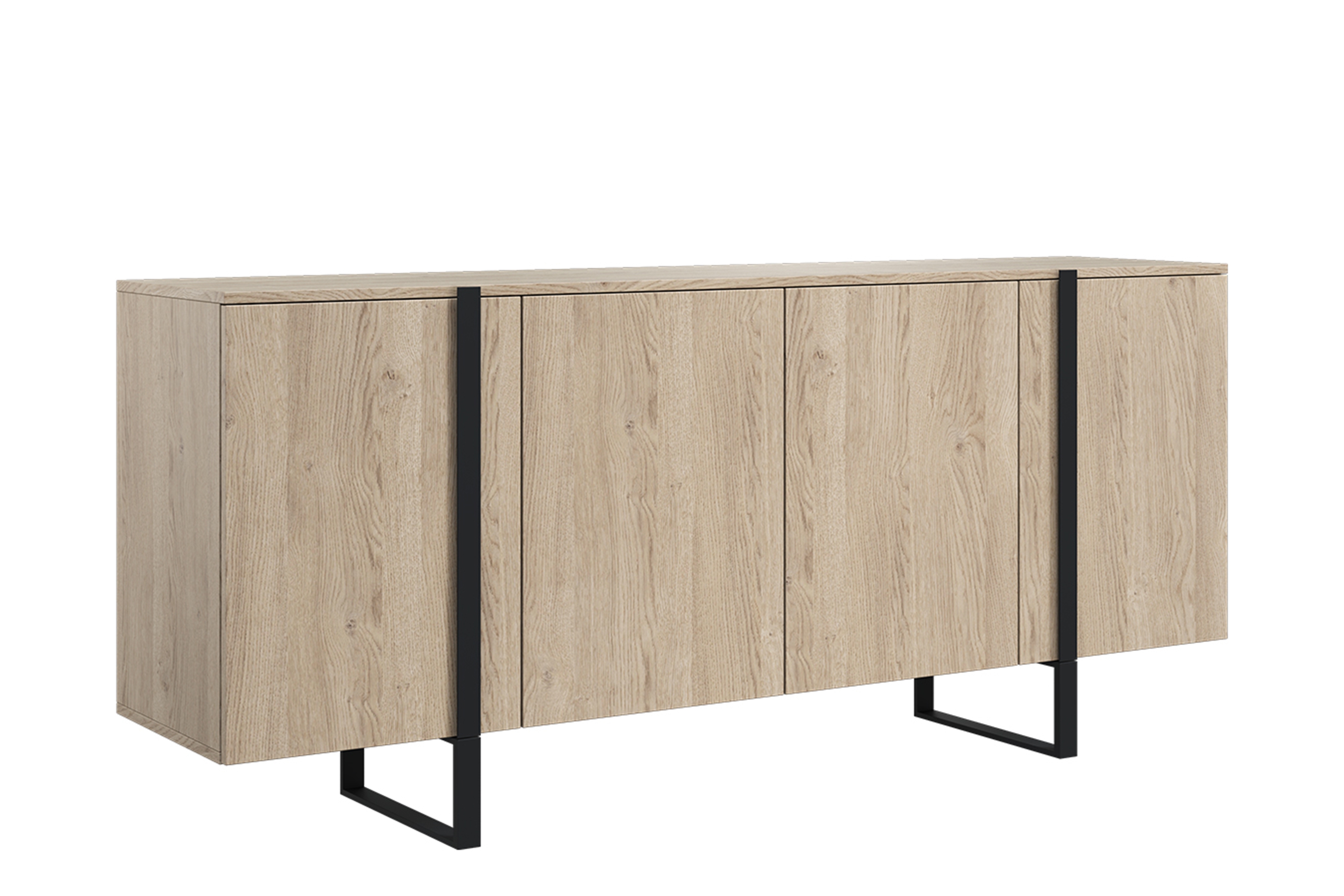 Bogart Moderní komoda Veroca 200 cm čtyřdveřová - dub piškotový/černé nohy