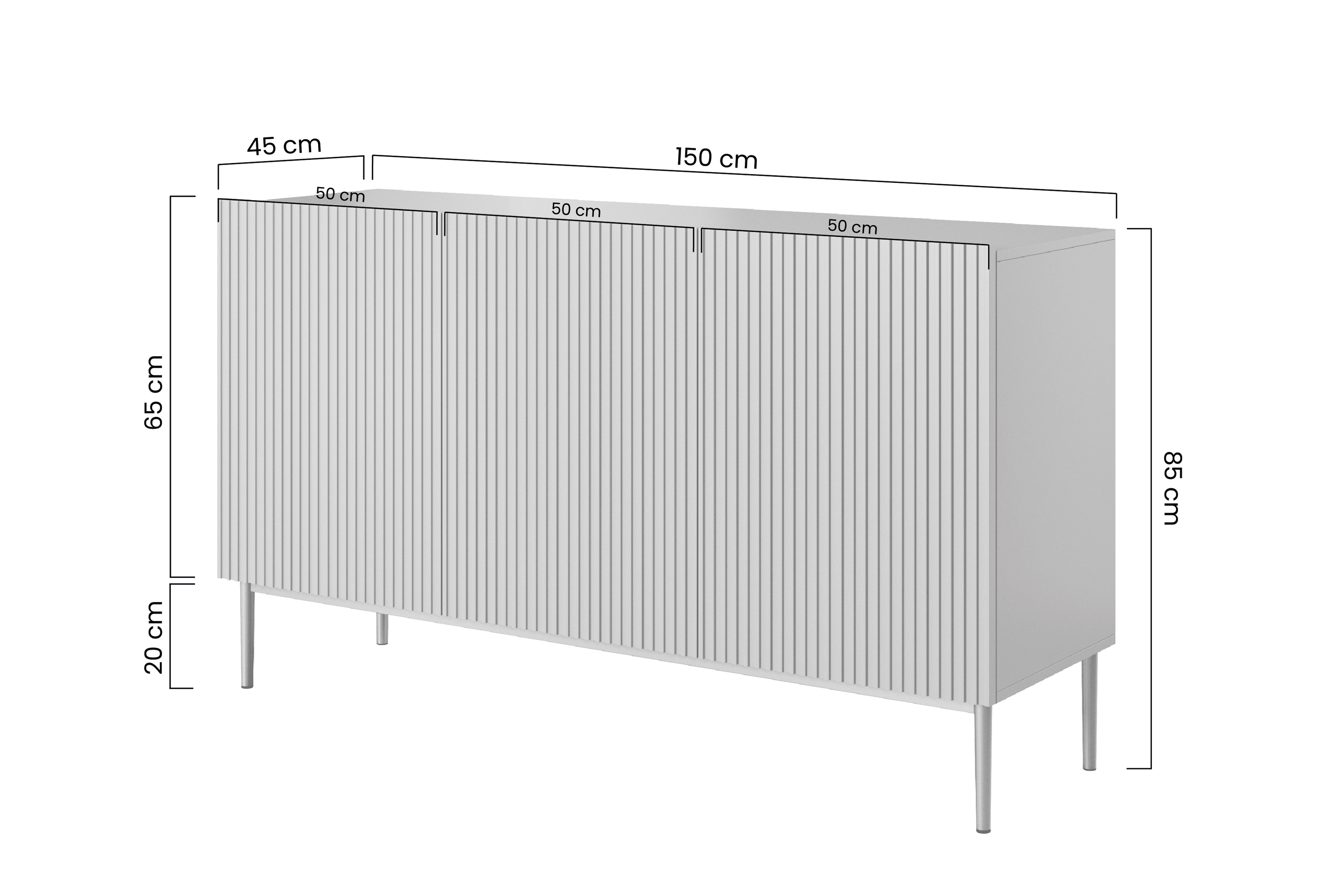 Bogart Moderní třídveřová komoda Nical 150 cm s ryhovaným čelem - kašmír/černé nohy - Obrázek 2