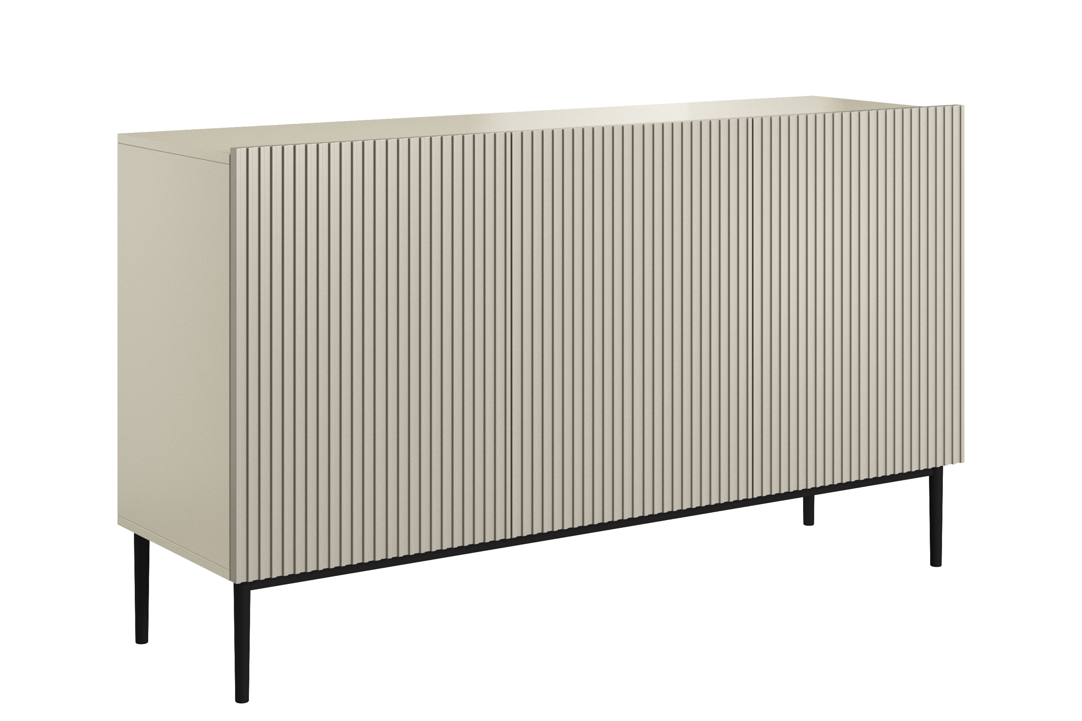 Bogart Moderní třídveřová komoda Nical 150 cm s ryhovaným čelem - kašmír/černé nohy